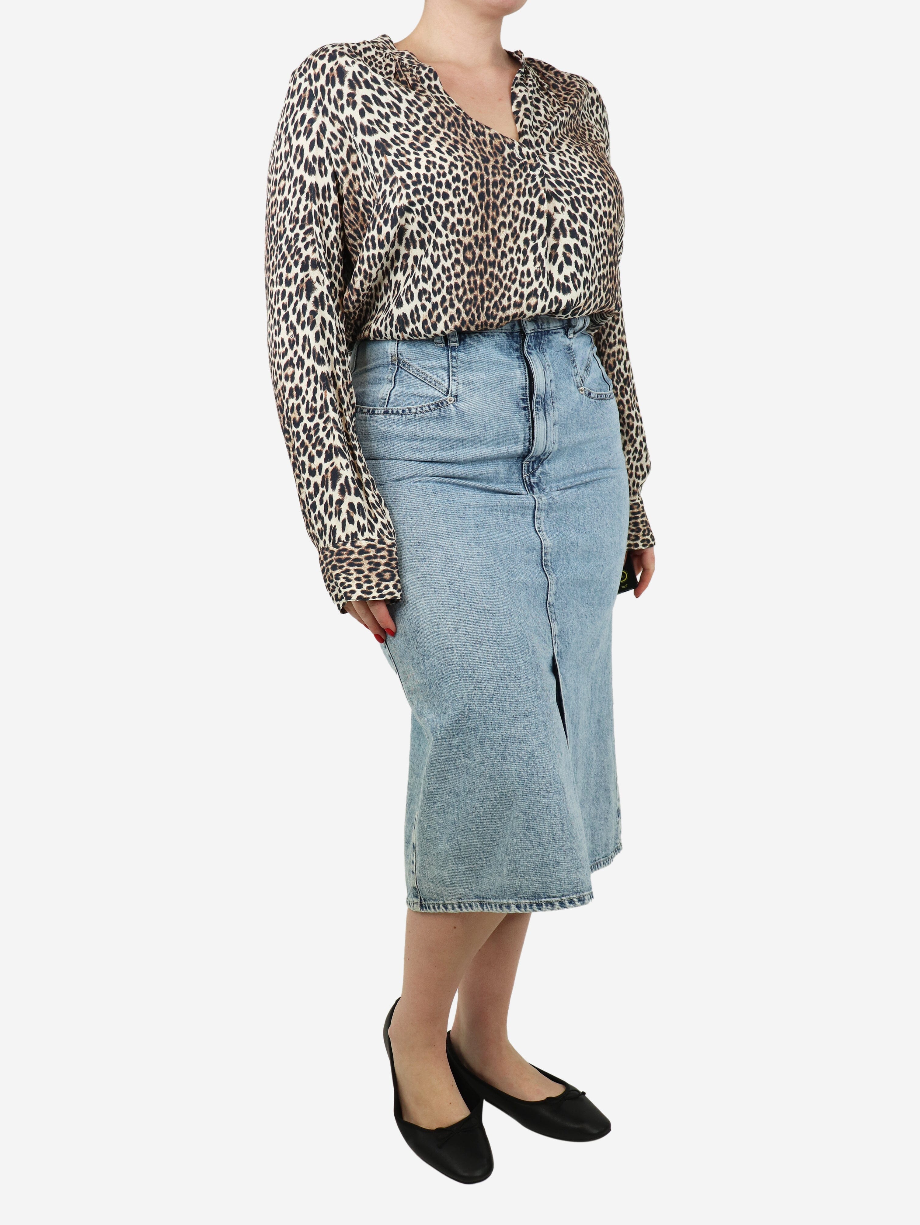 Blue washed denim midi skirt - size UK 14 - Image 2