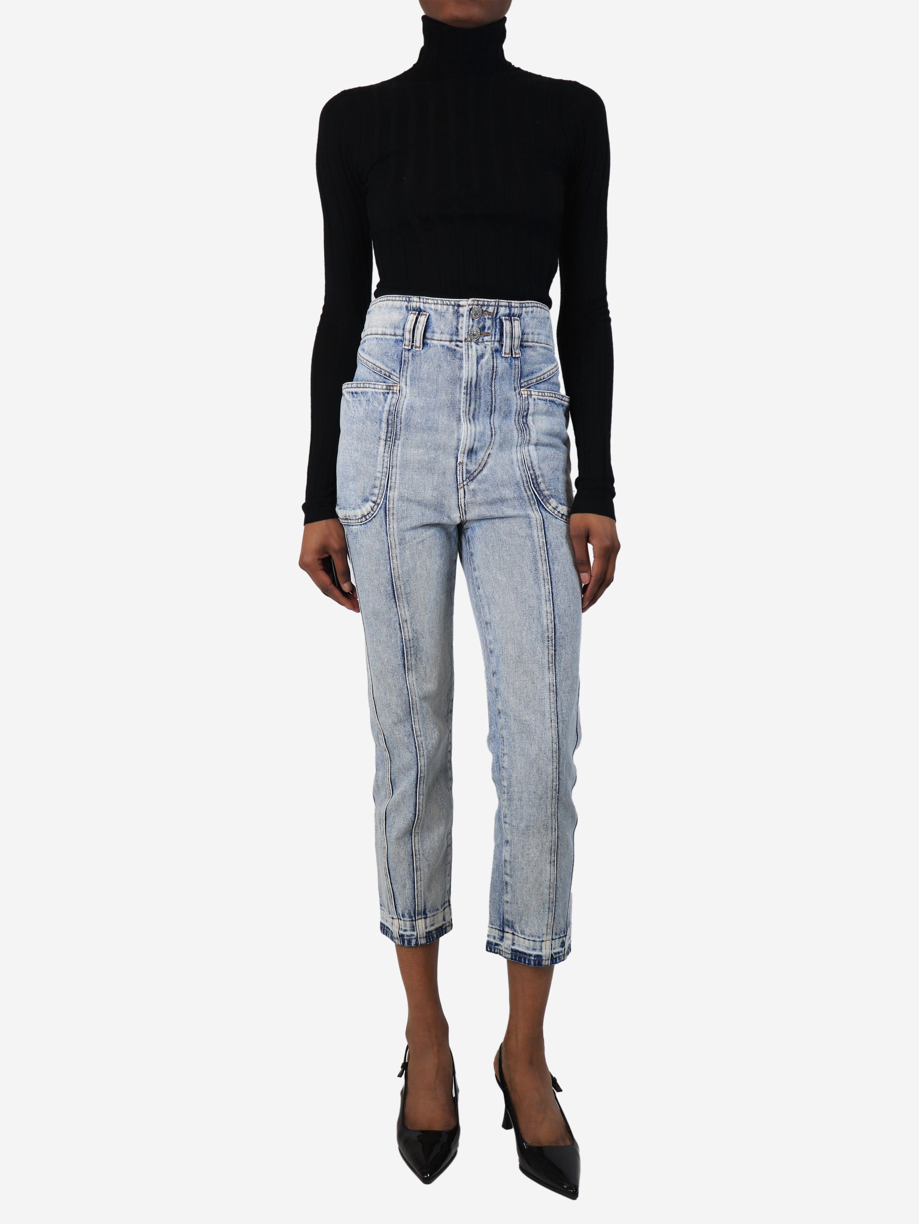 Blue bleached panel jeans - size UK 6 - Image 2
