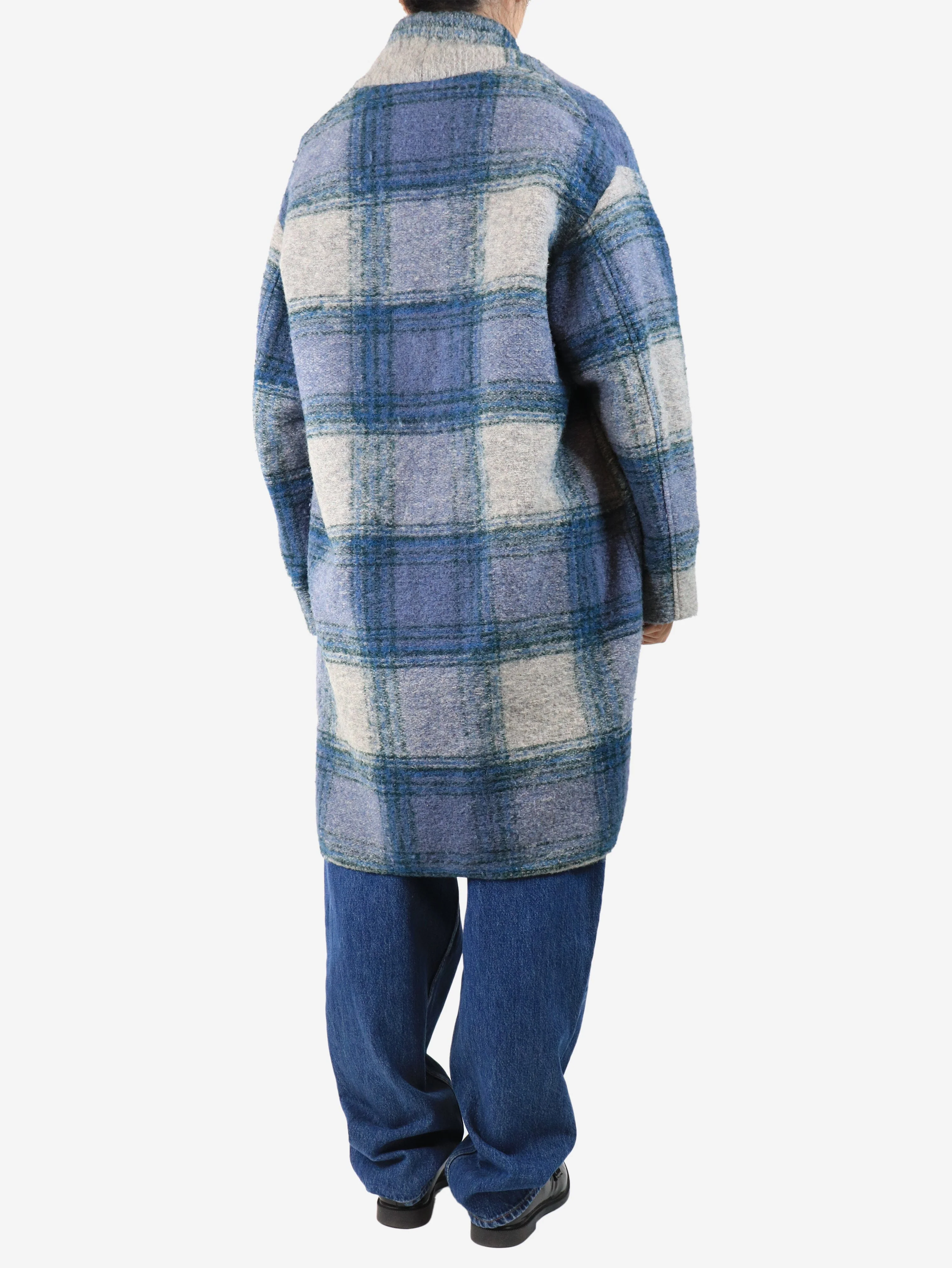 Blue check wool-blend coat - size UK 12 - Image 2