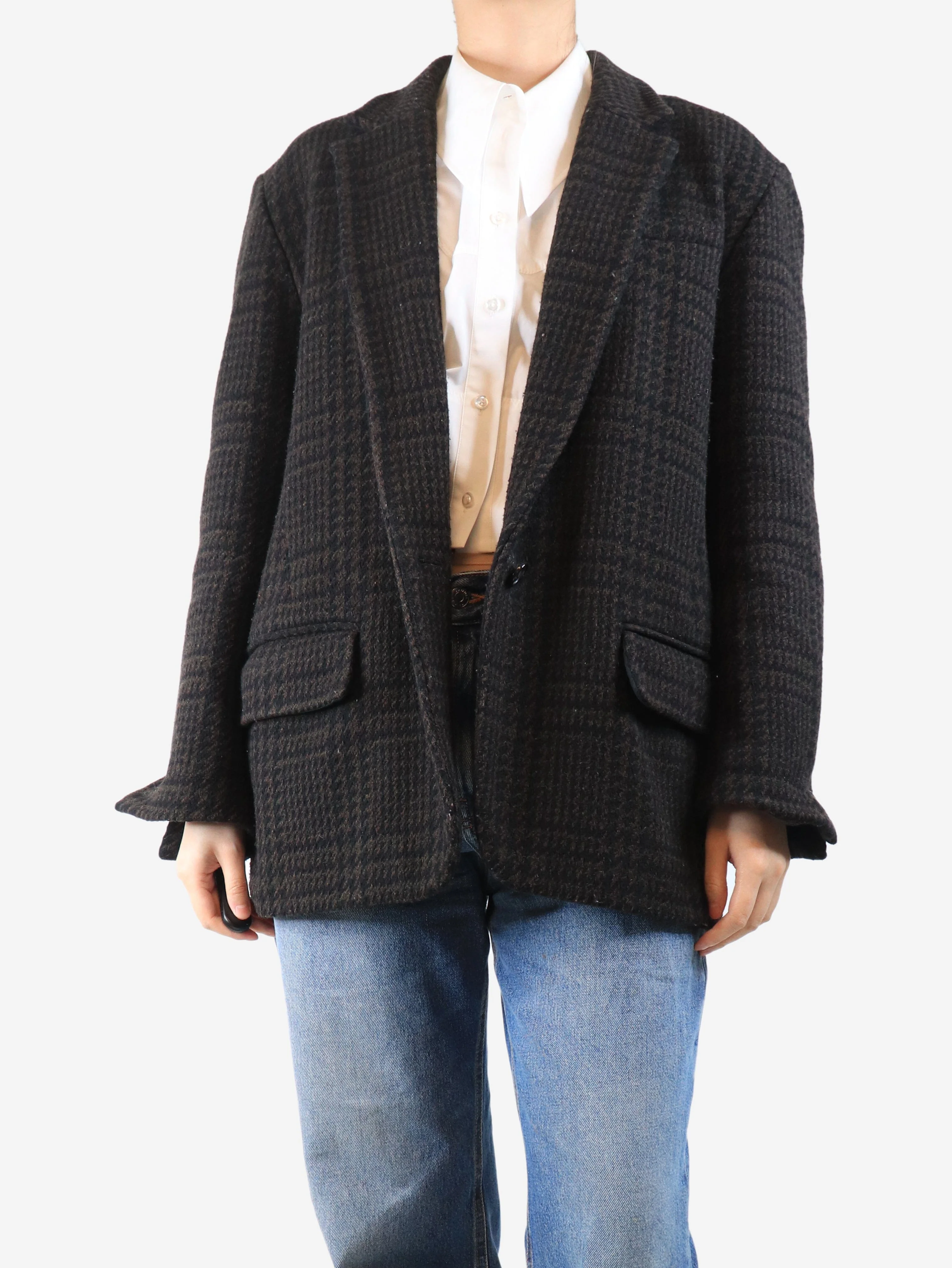 Brown houndstooth wool-blend jacket - size UK 12 - Image 3