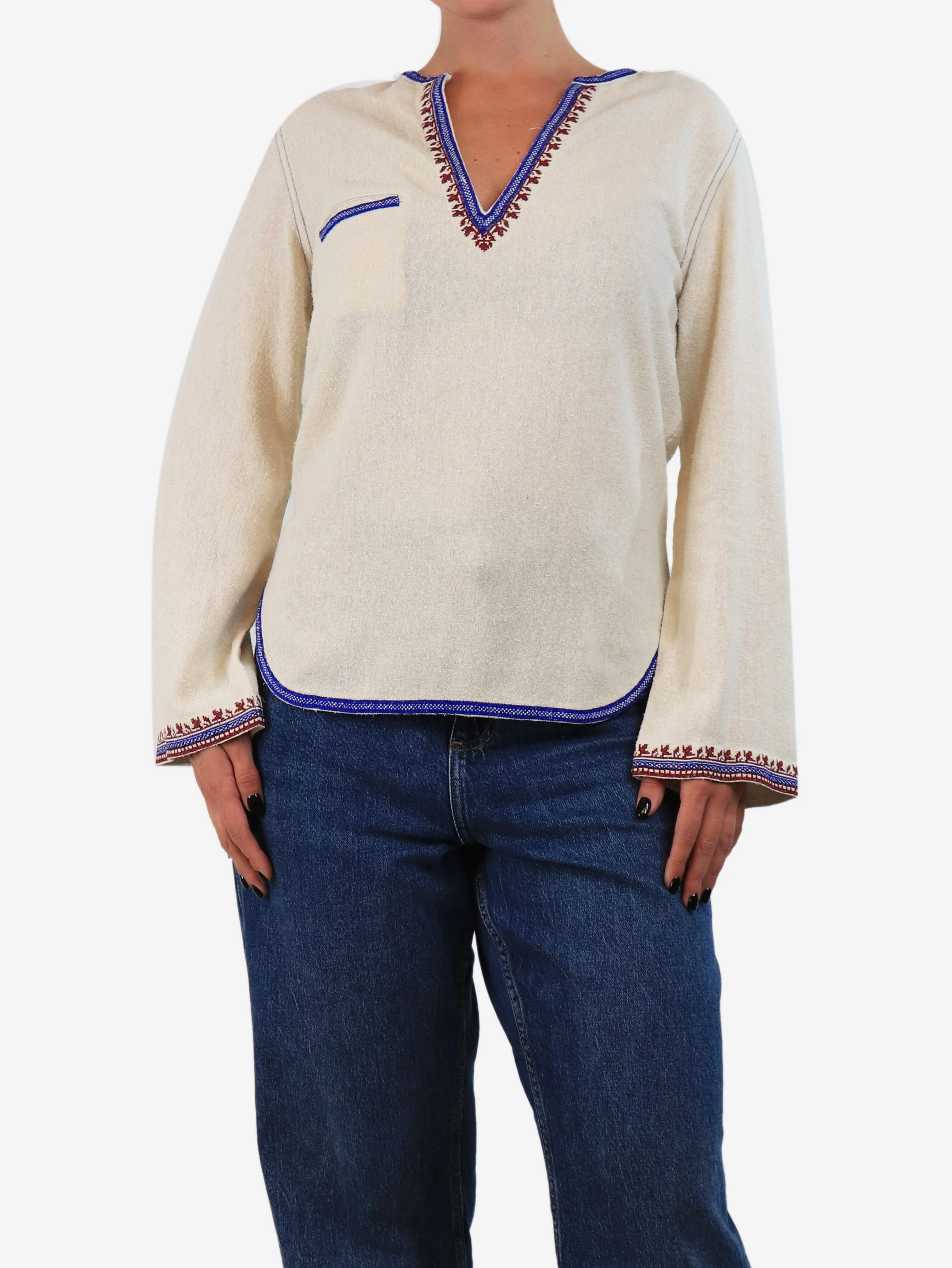 Cream embroidered blouse - size UK 10