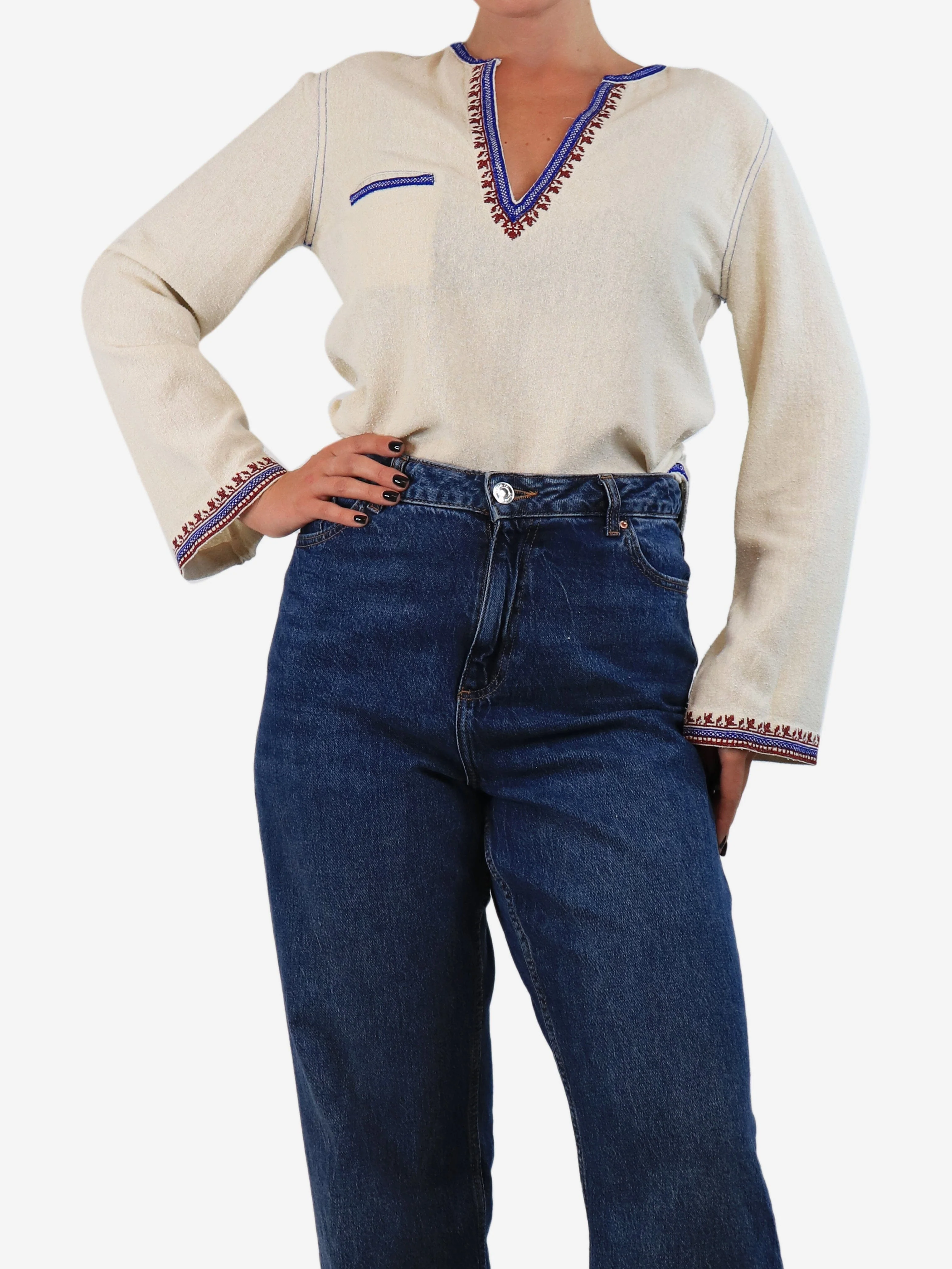 Cream embroidered blouse - size UK 10 - Image 3