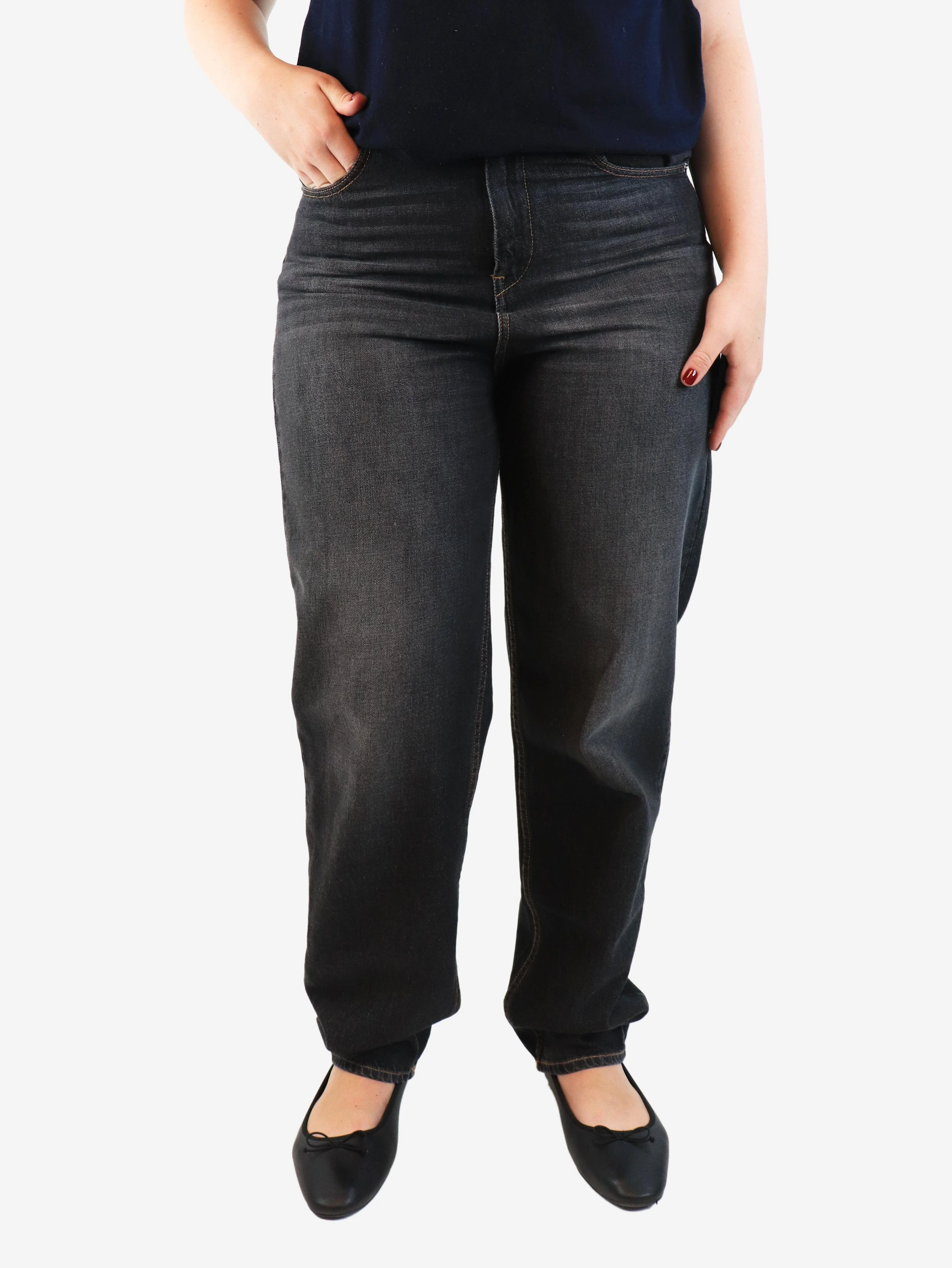 Grey straight-leg jeans - size UK 14