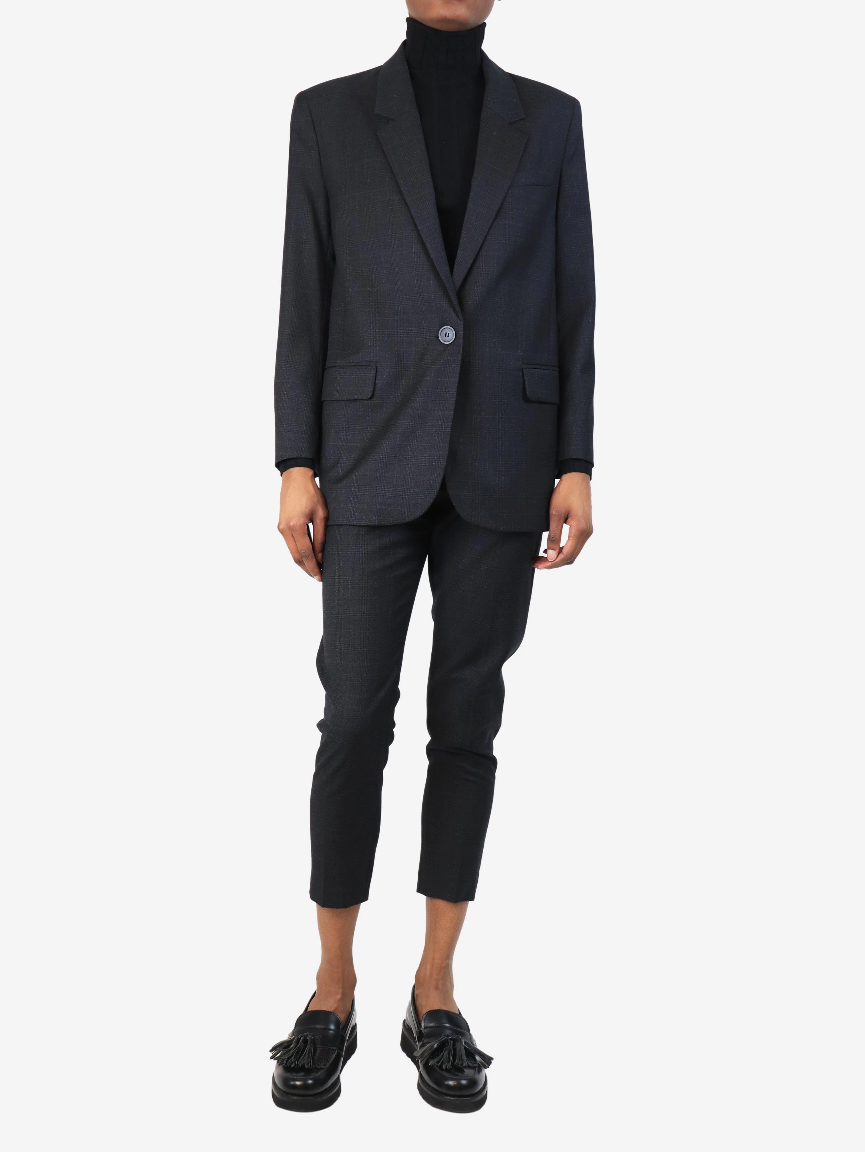 Dark grey wool check two-piece suit set - size UK 6