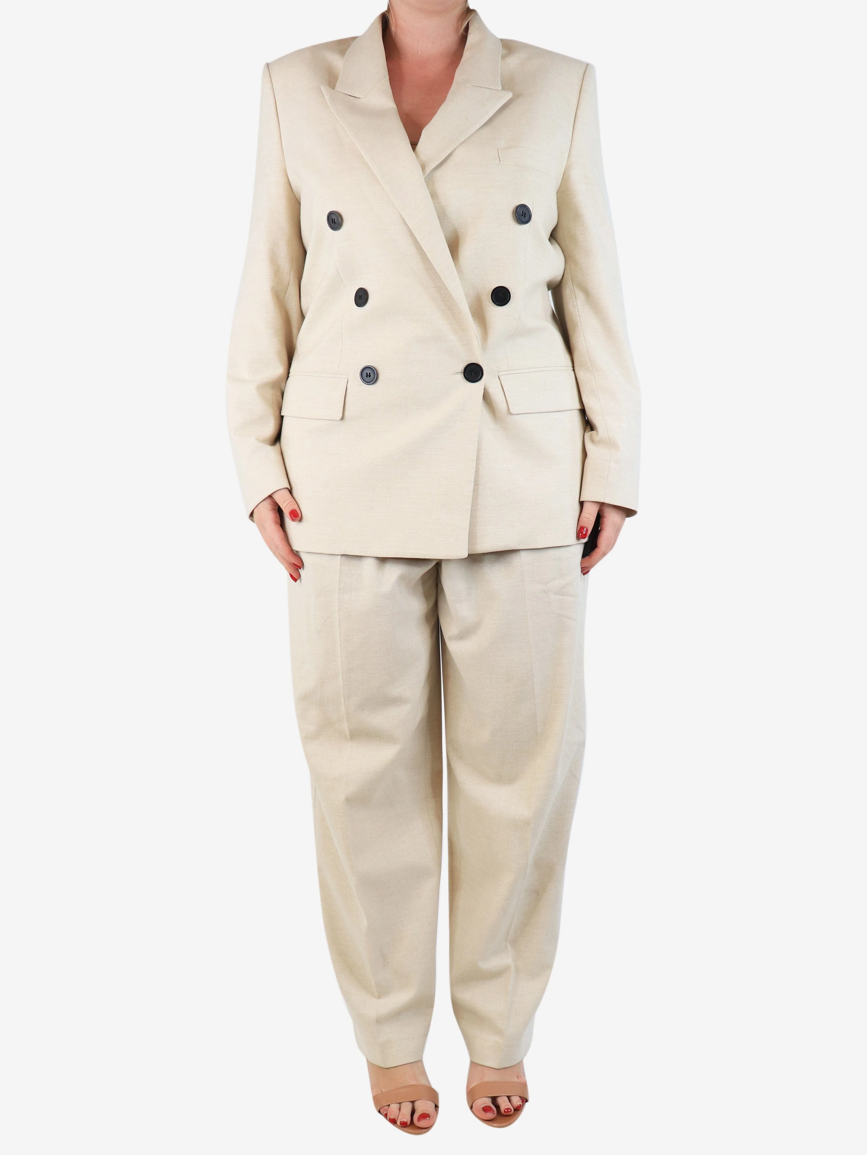 Neutral blazer and trousers set - size UK 12