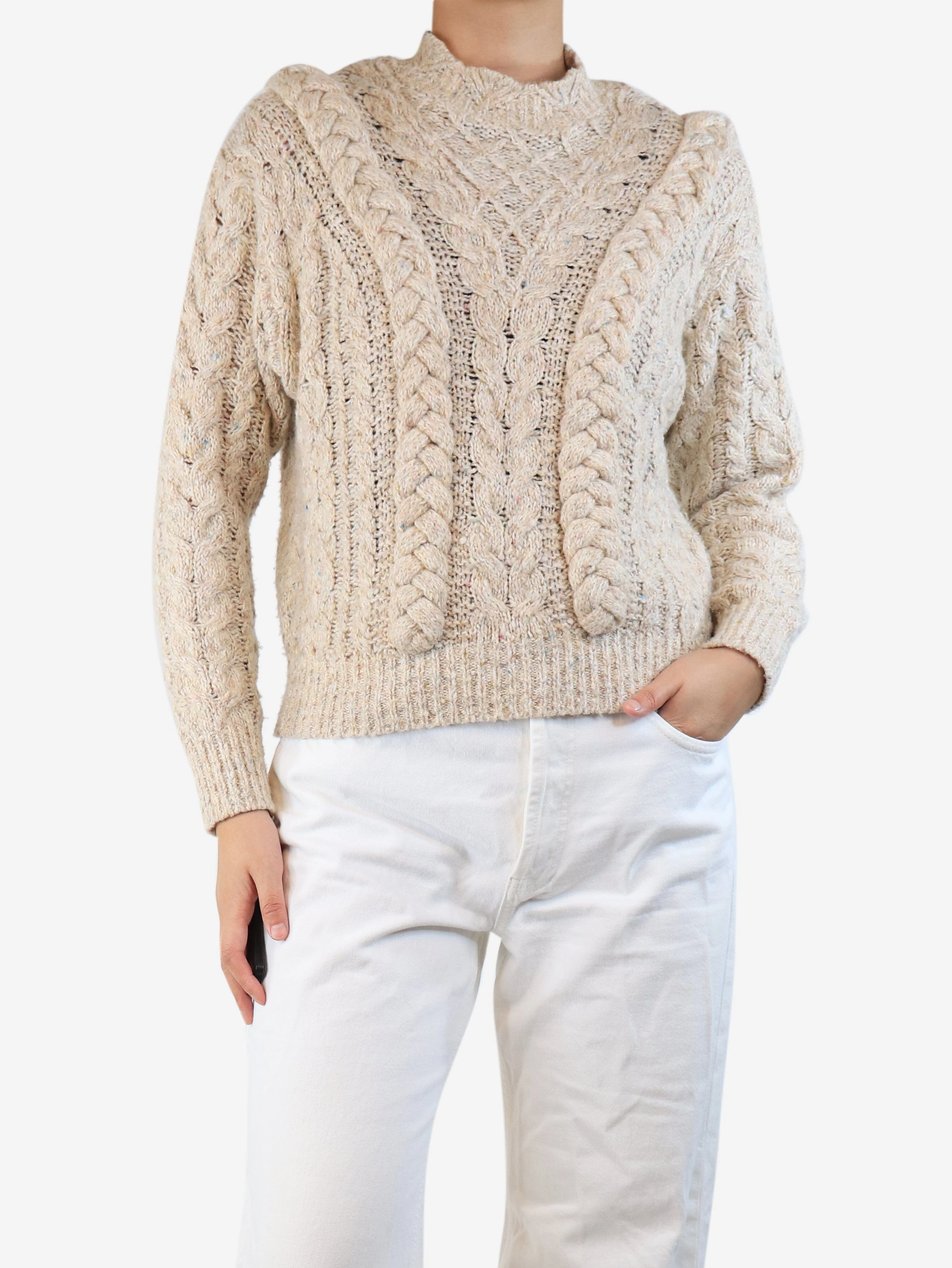 Neutral braided fleck jumper - size UK 8 - Image 3