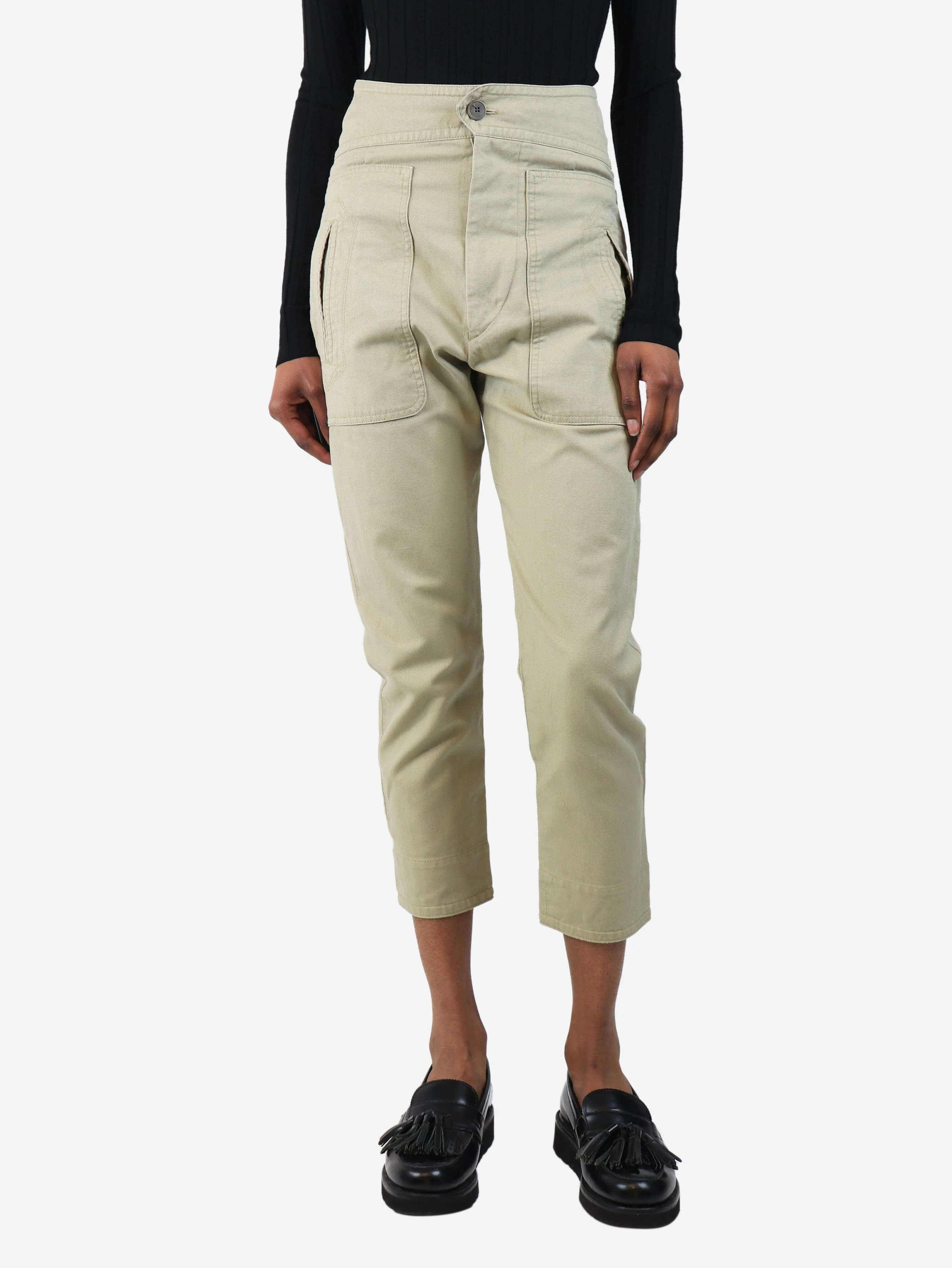 Neutral cotton-blend trousers - size UK 6