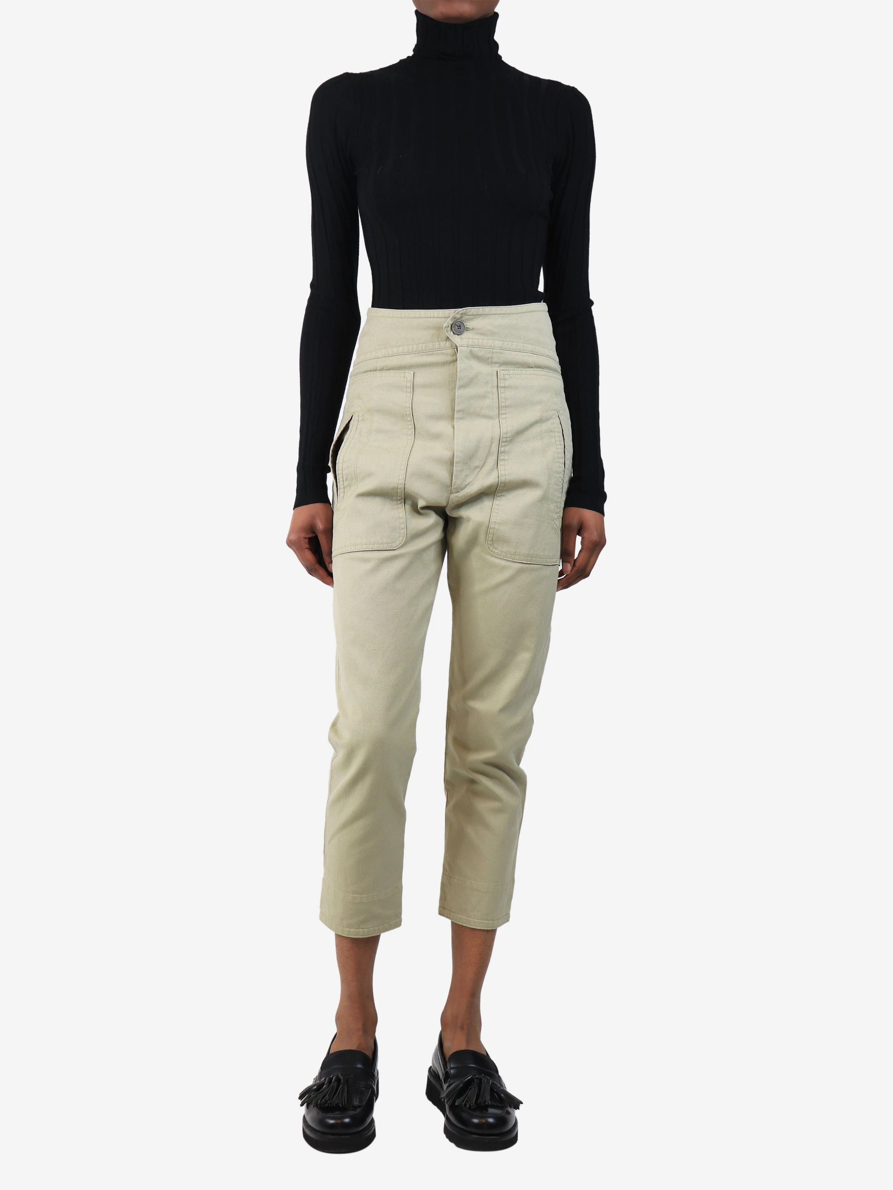 Neutral cotton-blend trousers - size UK 6 - Image 2