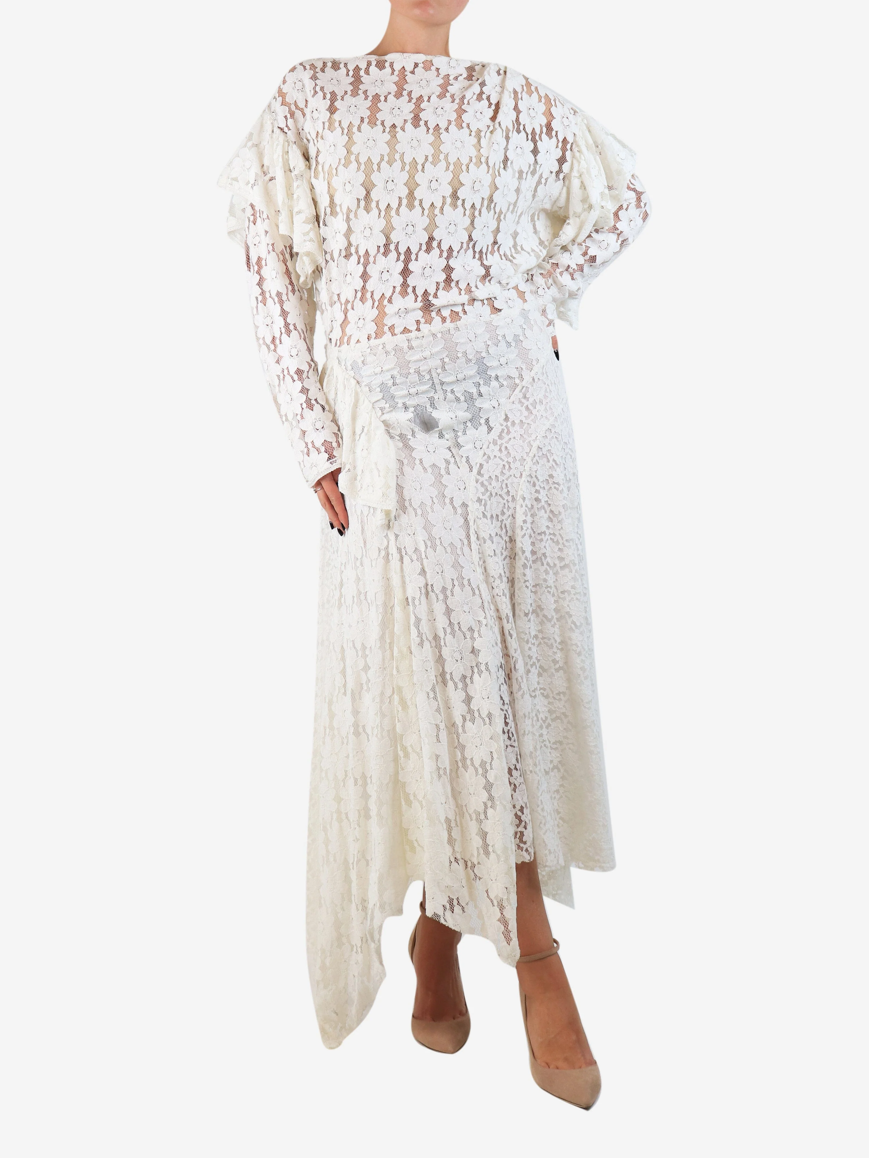 Off-white floral lace maxi dress - size UK 12