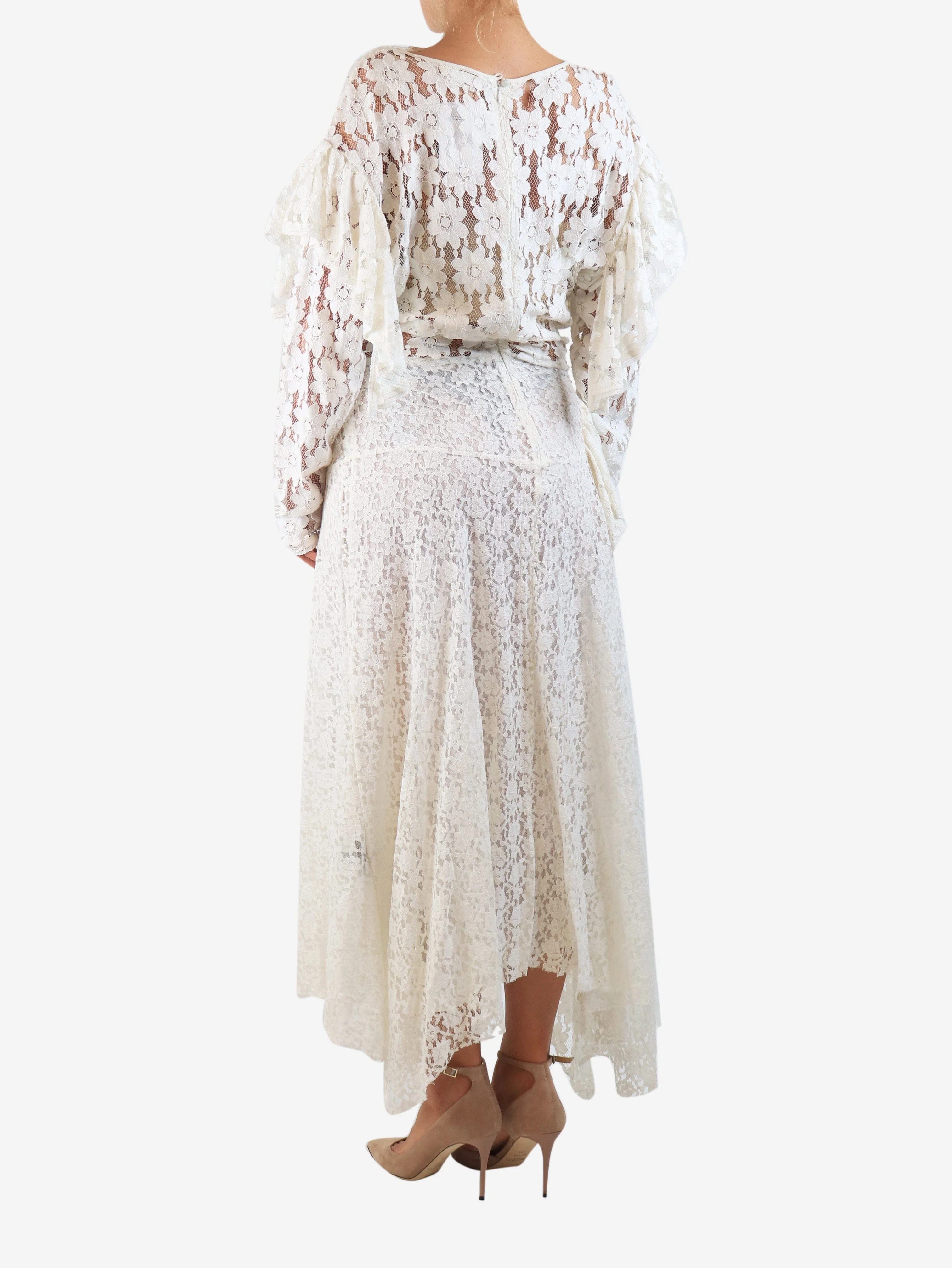 Off-white floral lace maxi dress - size UK 12 - Image 2