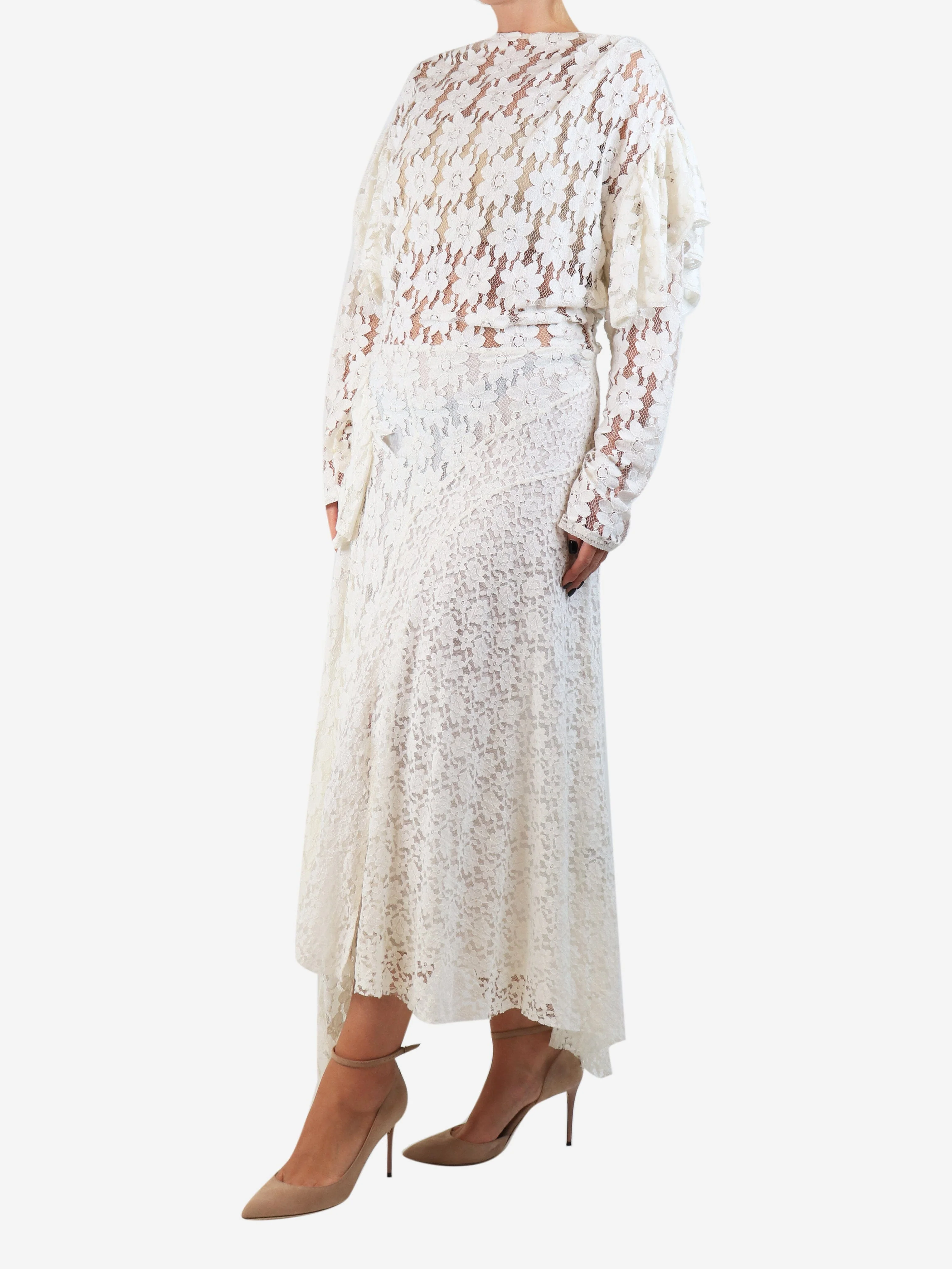 Off-white floral lace maxi dress - size UK 12 - Image 3