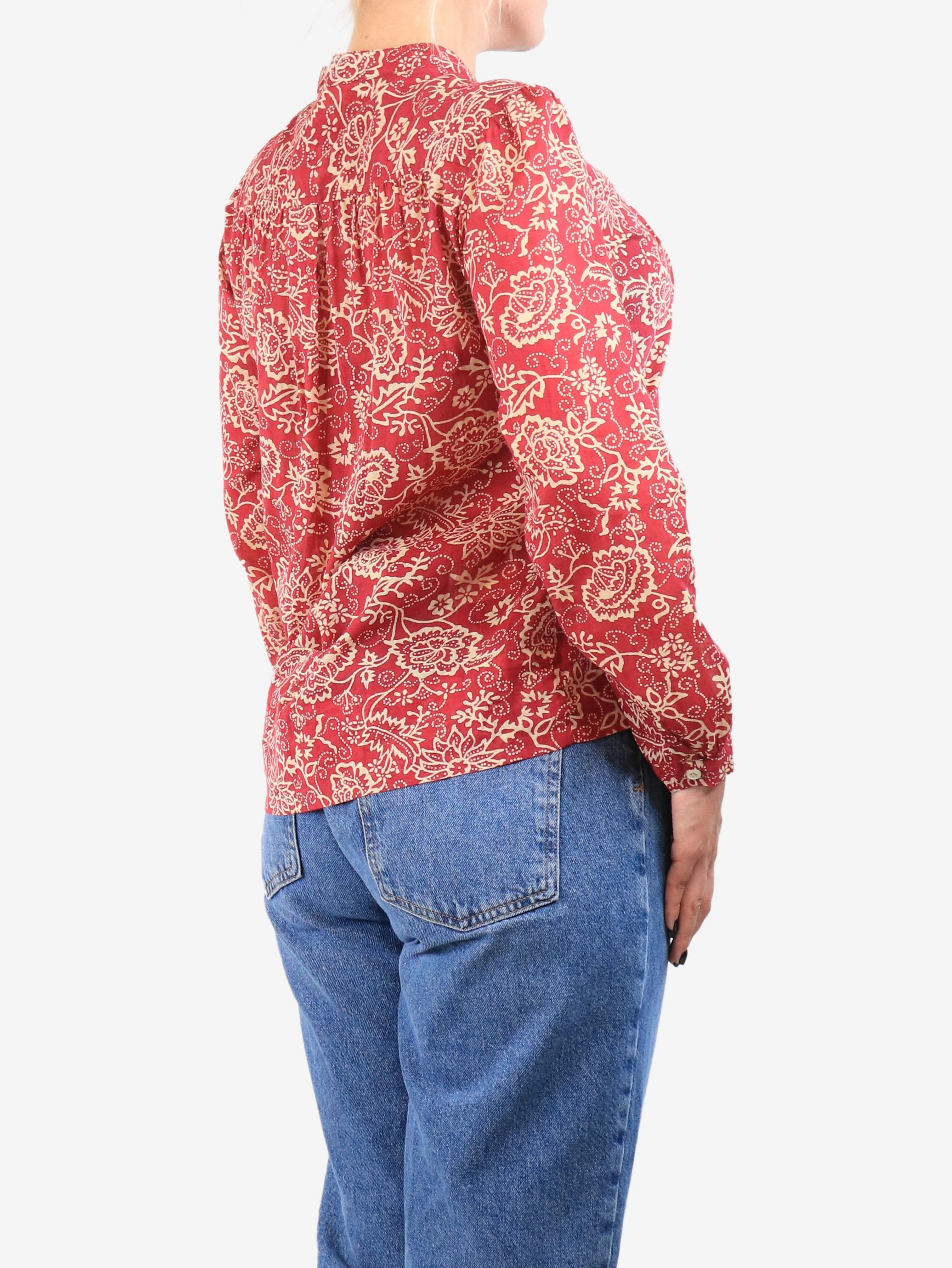 Red and beige floral printed blouse - size UK 12 - Image 2