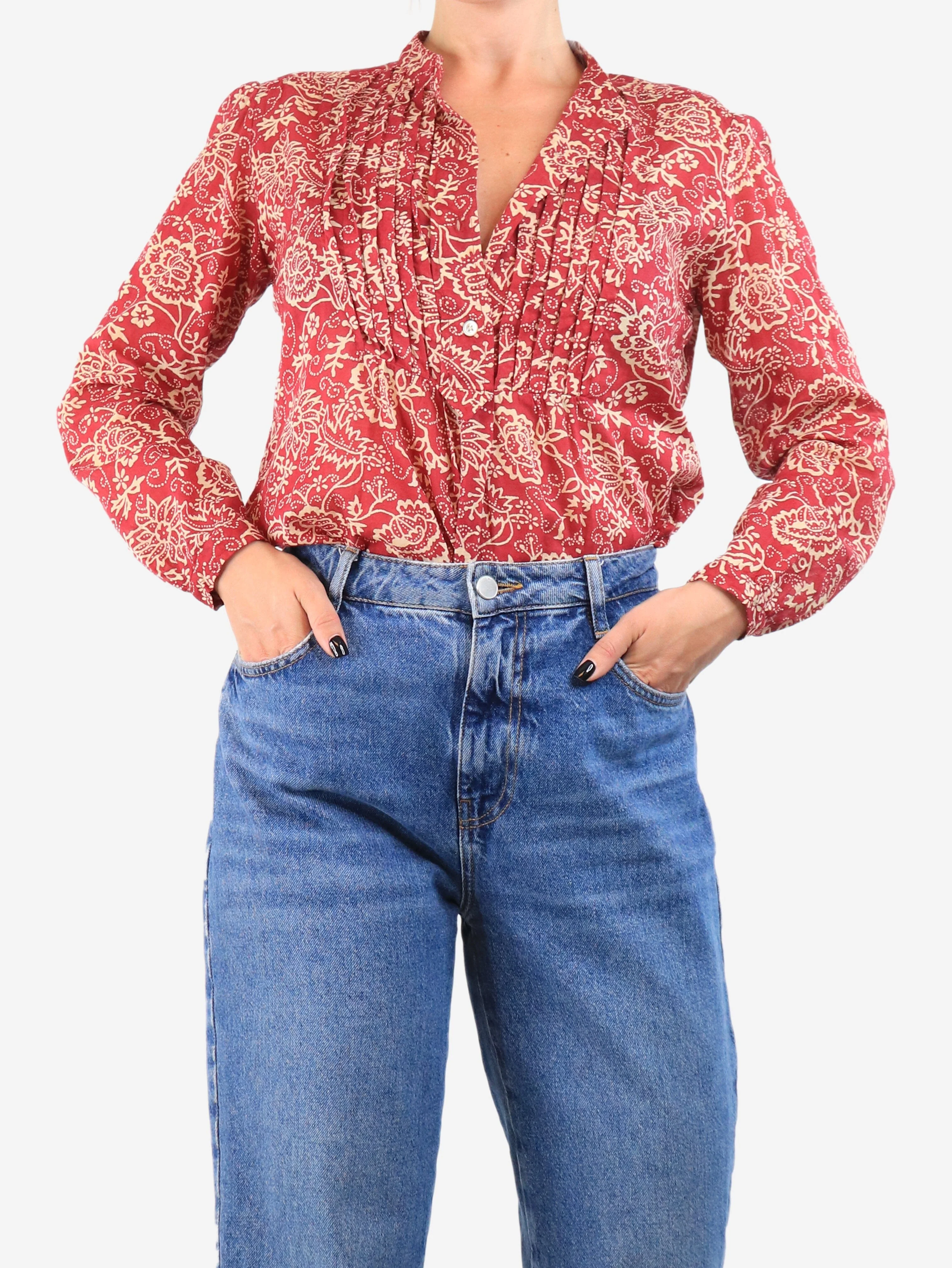 Red and beige floral printed blouse - size UK 12 - Image 3