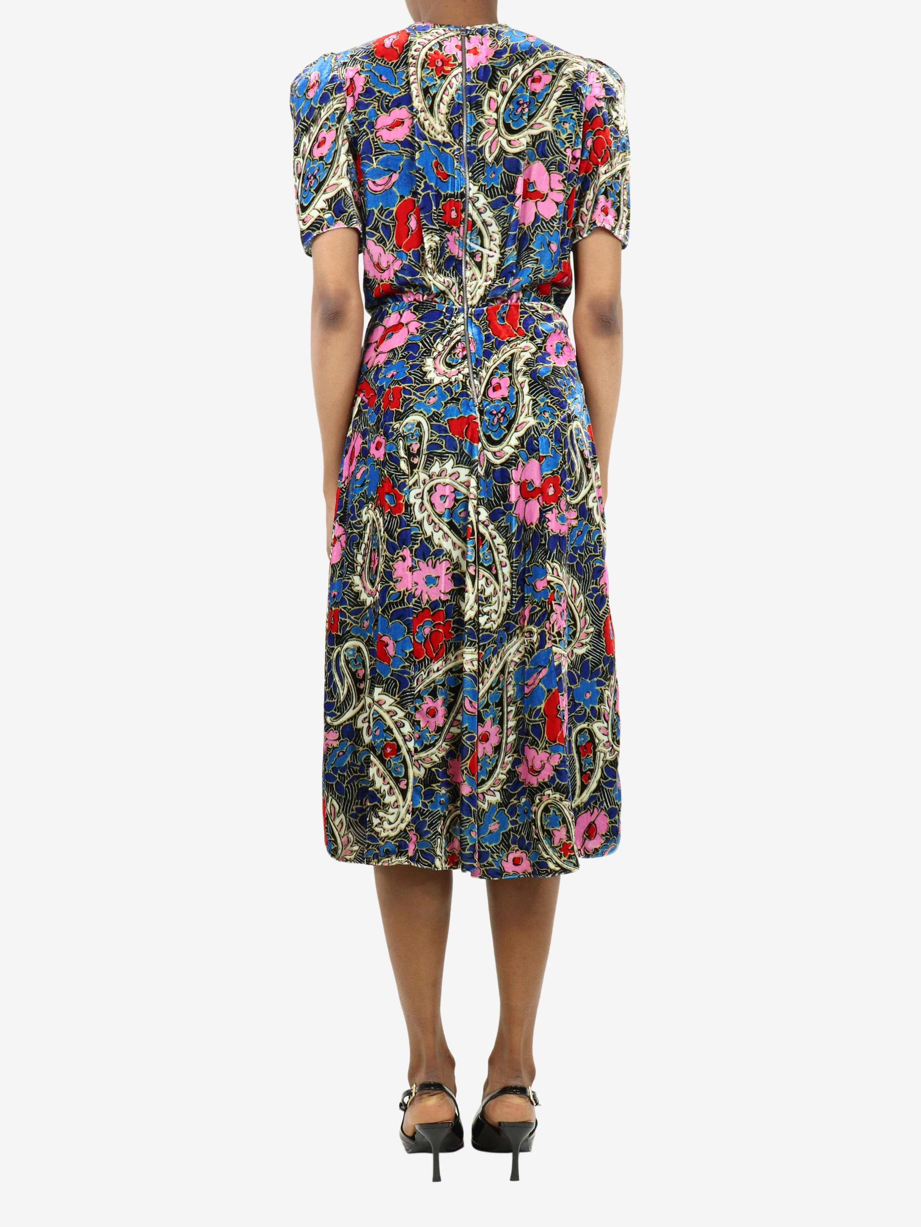 Multi floral-printed velvet midi dress - size UK 6 - Image 2