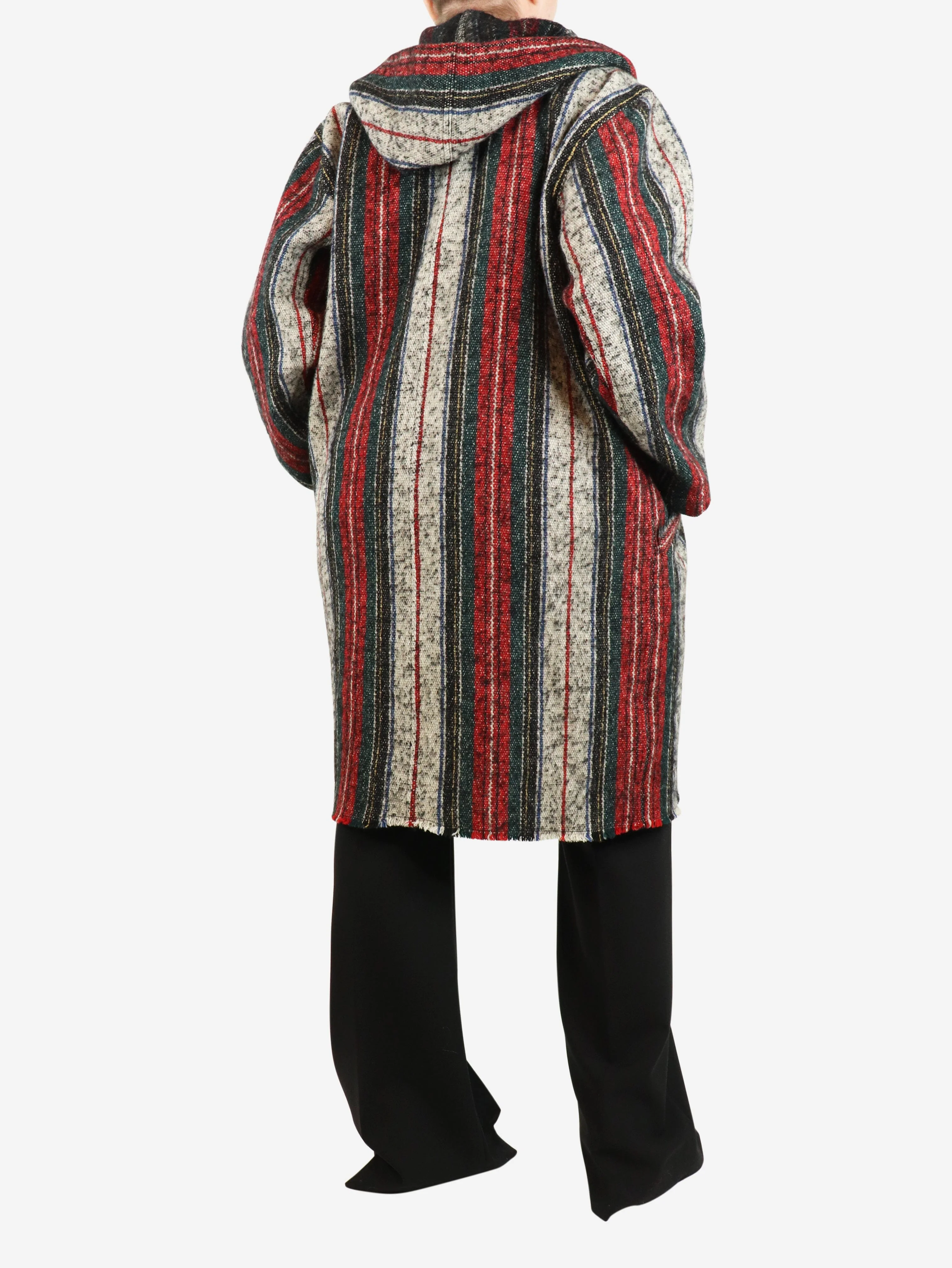 Multicolour striped wool-blend hooded coat - size UK 6 - Image 2