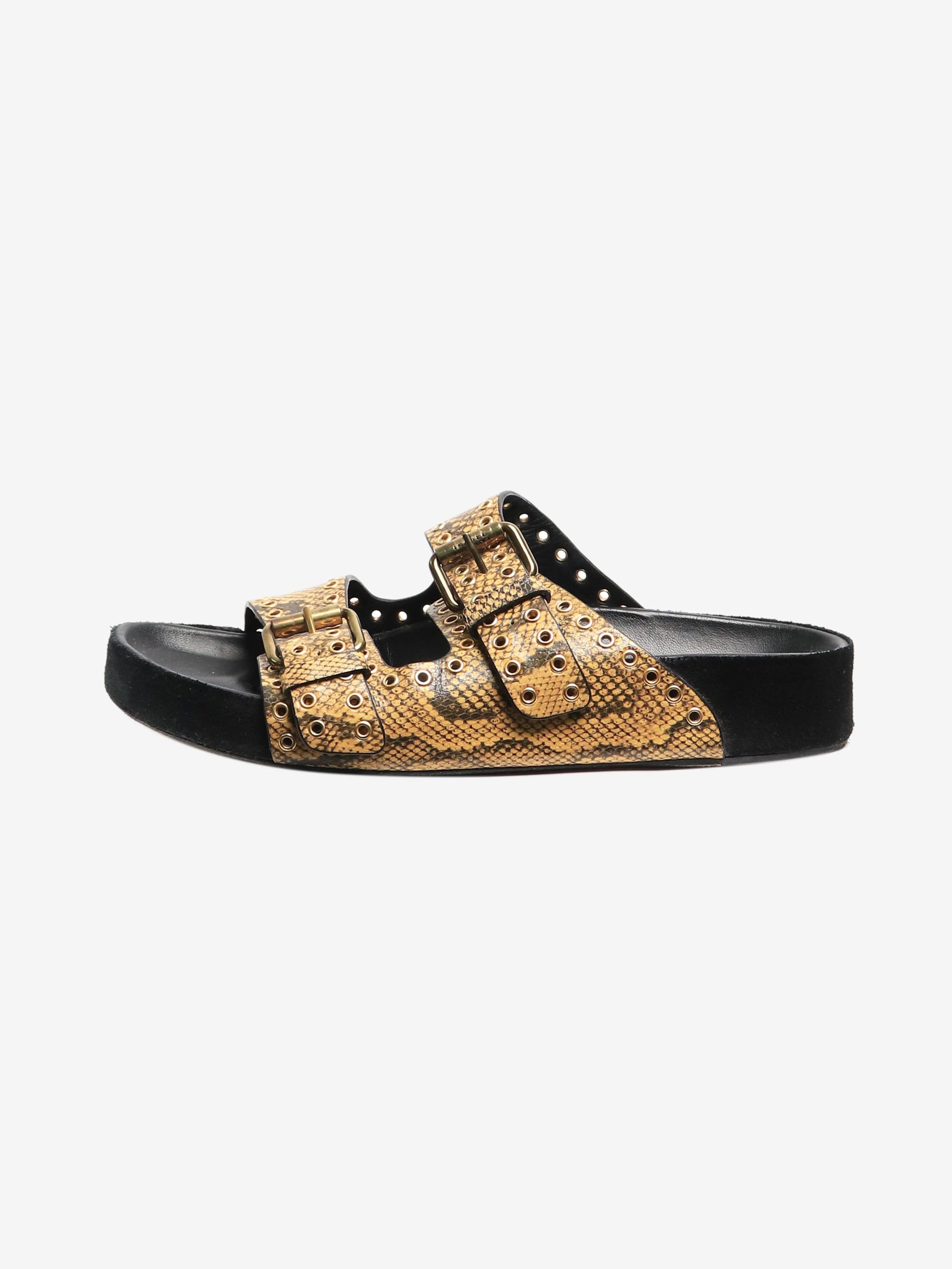 Mustard Lennyo snake-print eyelet sandals - size EU 38