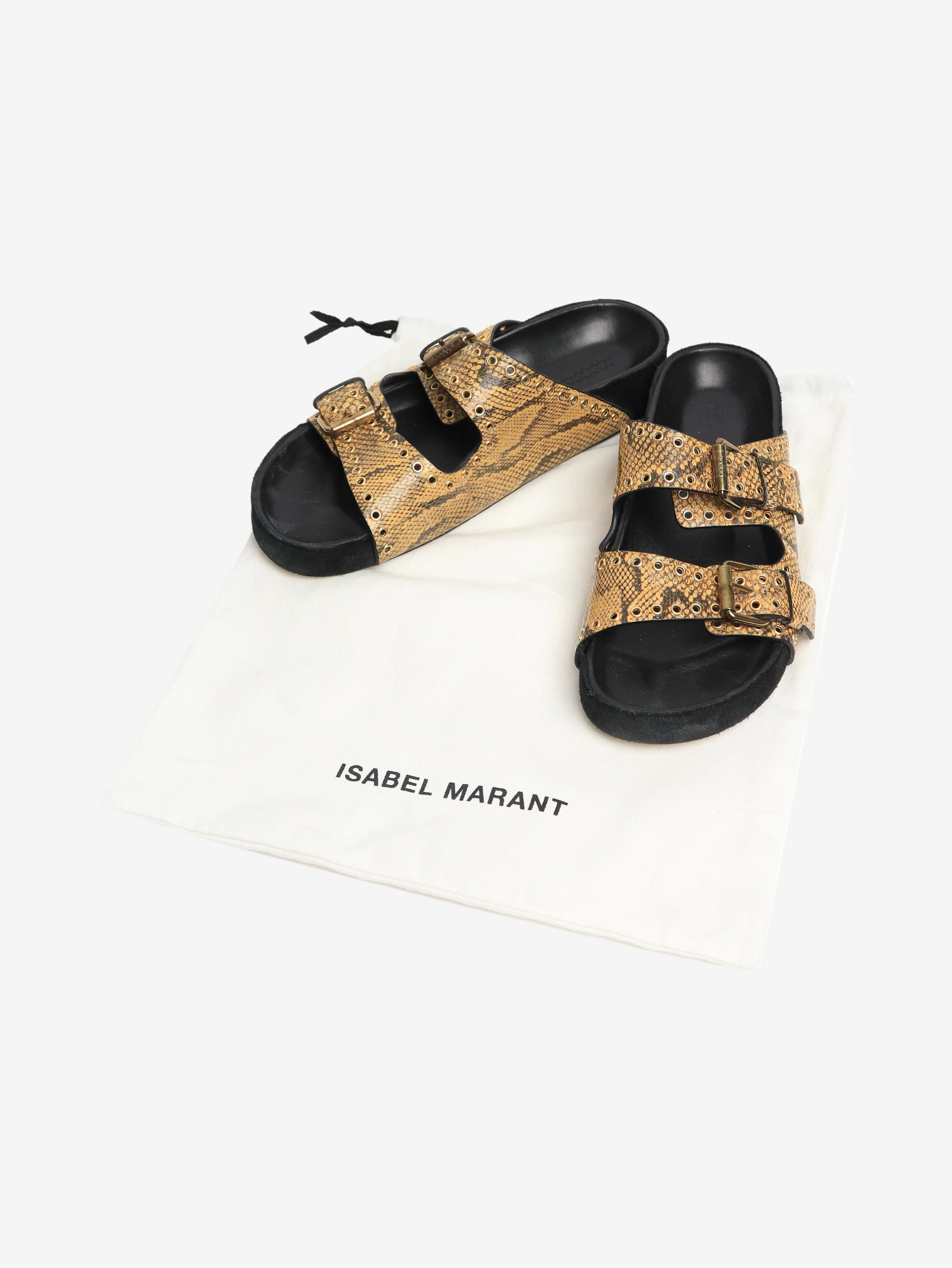 Mustard Lennyo snake-print eyelet sandals - size EU 38 - Image 4