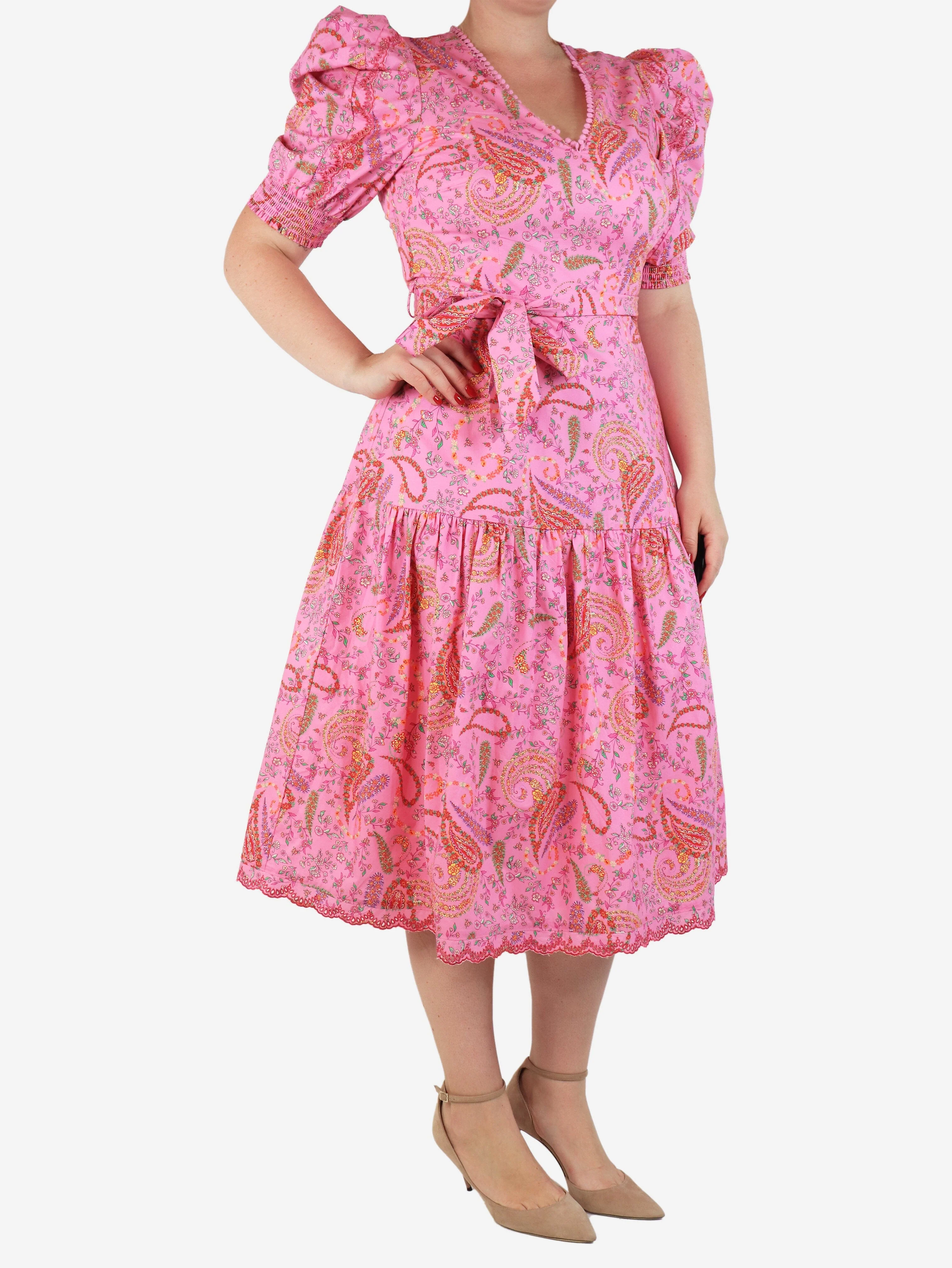 Purple floral ruched midi dress - size UK 14 - Image 3