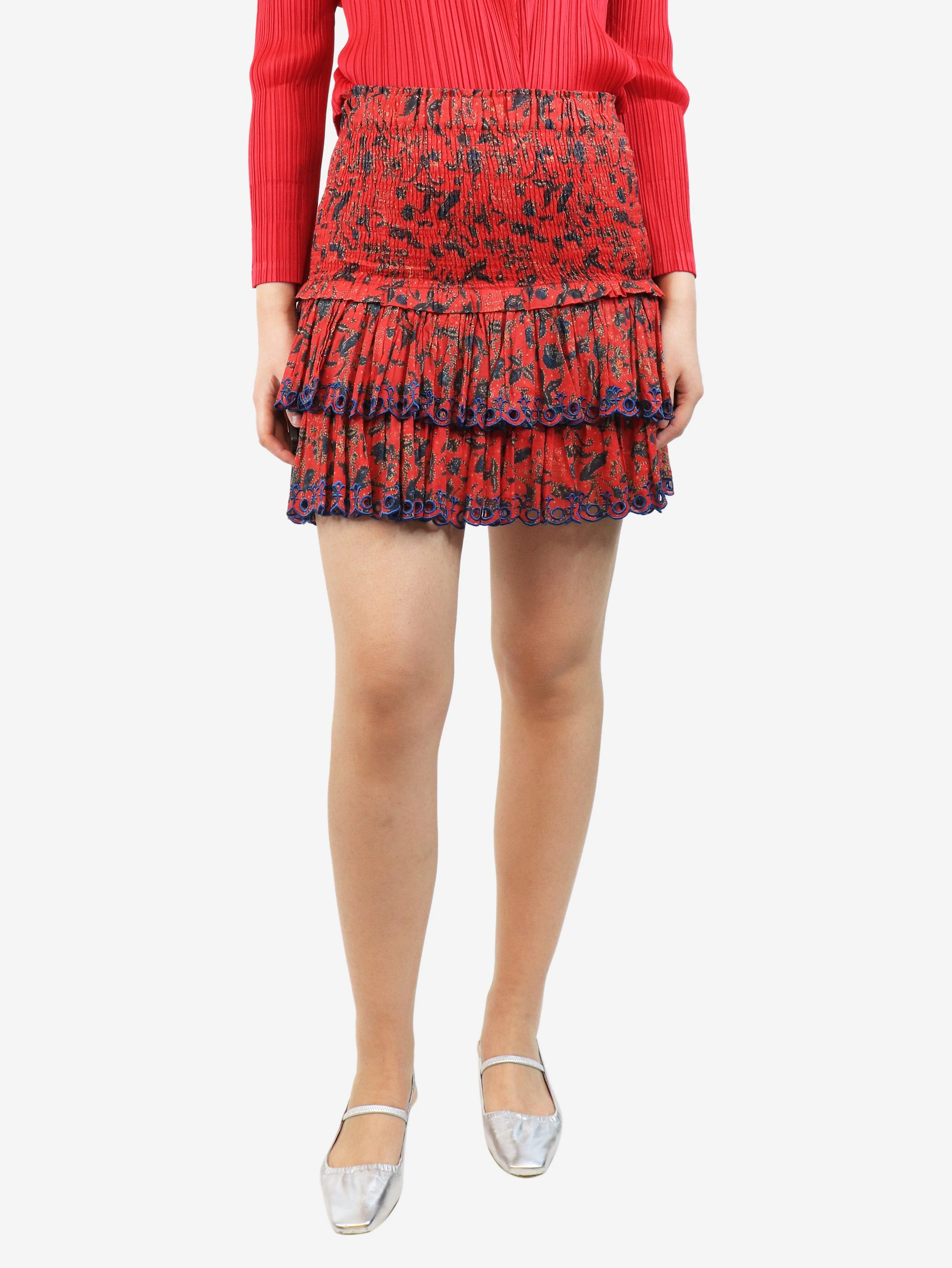 Red ruffled mini skirt - size UK 8