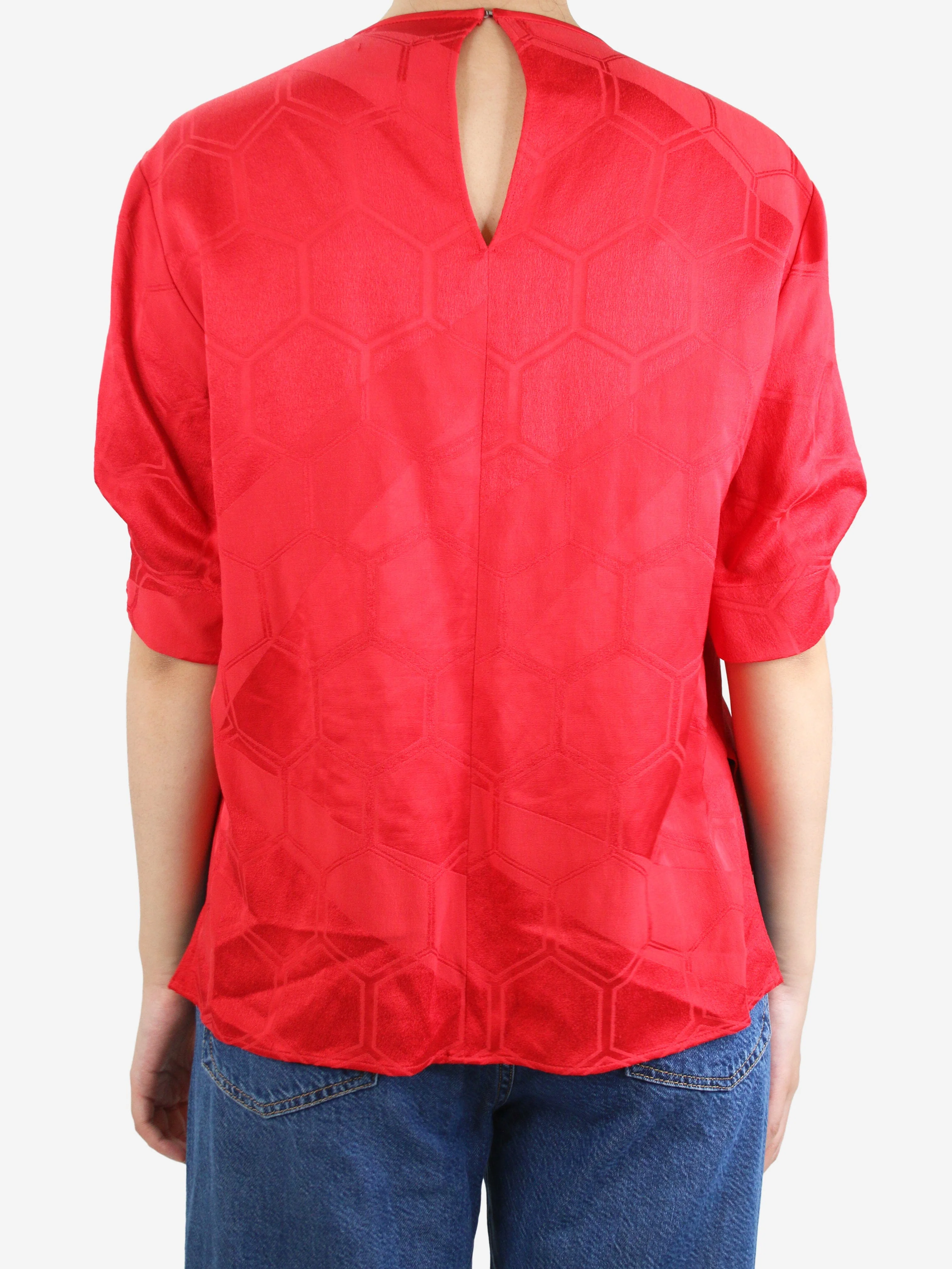 Red short-sleeved geometric top - size UK 10 - Image 2