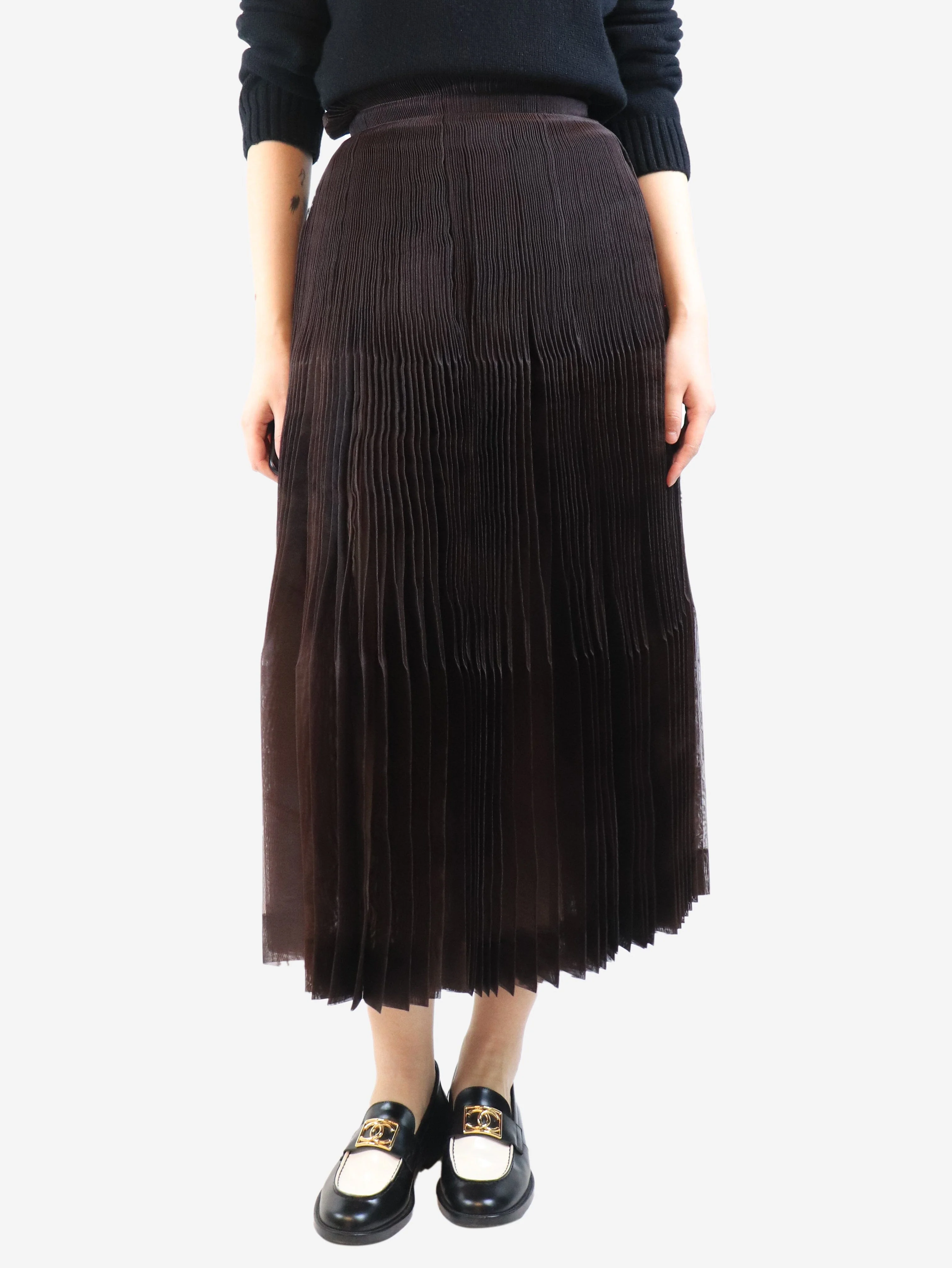 Brown pleated midi skirt - size S