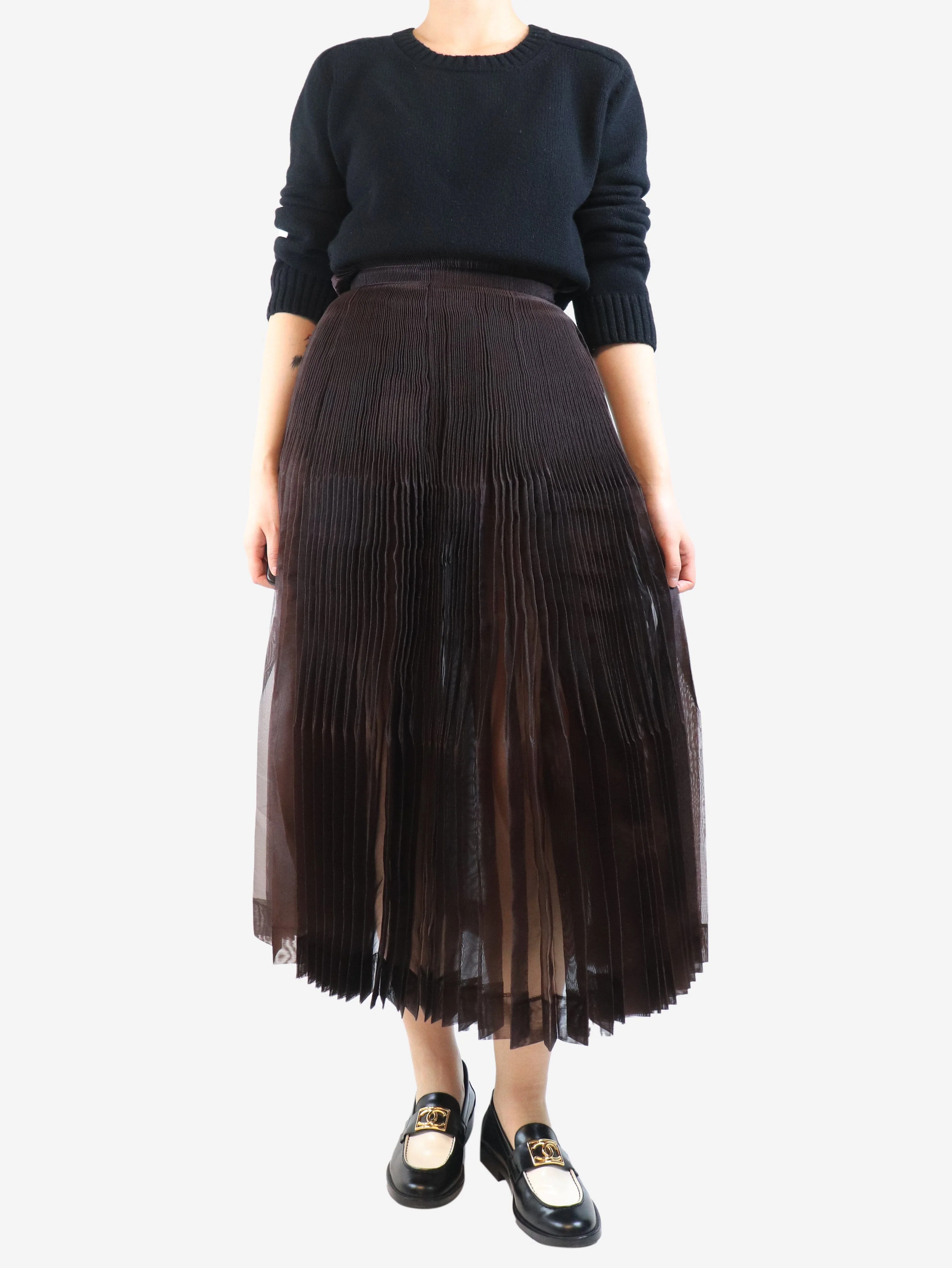 Brown pleated midi skirt - size S - Image 2