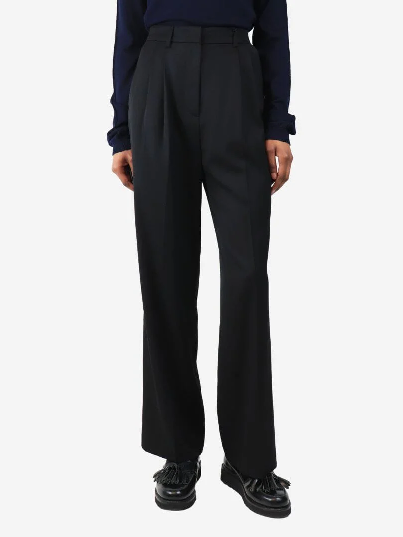 Black Stanley wool trousers - size UK 10