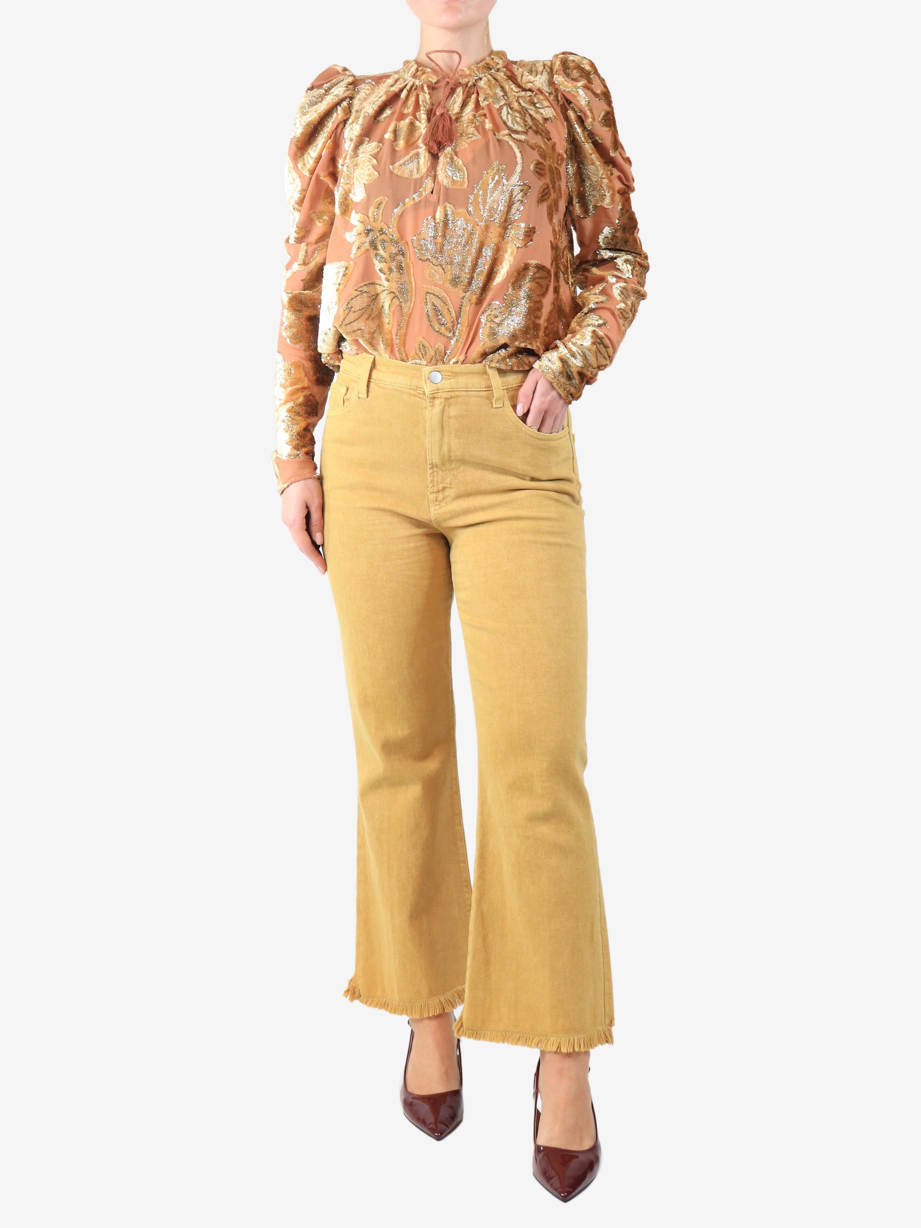 Yellow straight leg jeans - size UK 10 - Image 2