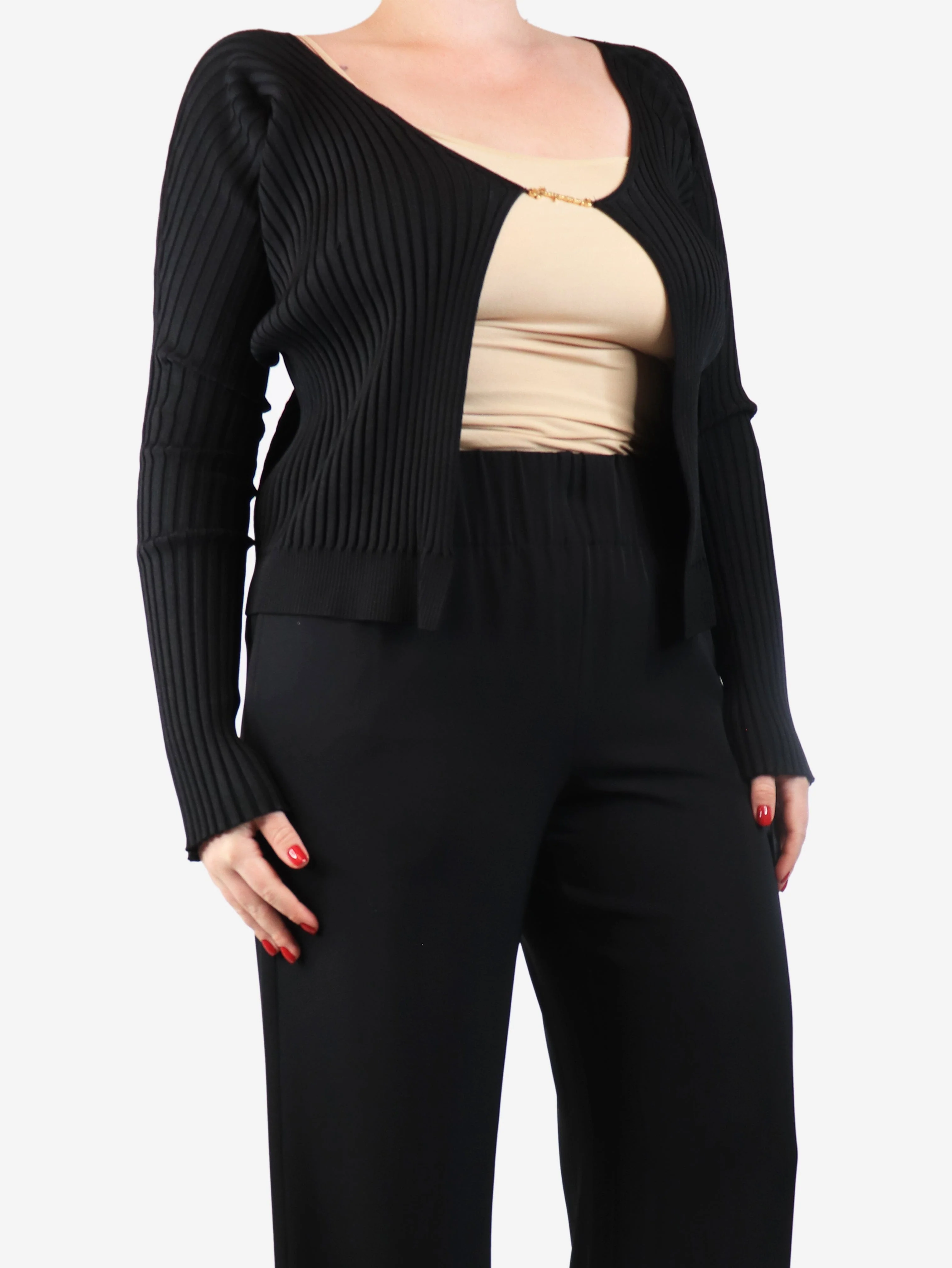 Black ribbed cropped cardigan - size UK 14 - Image 3