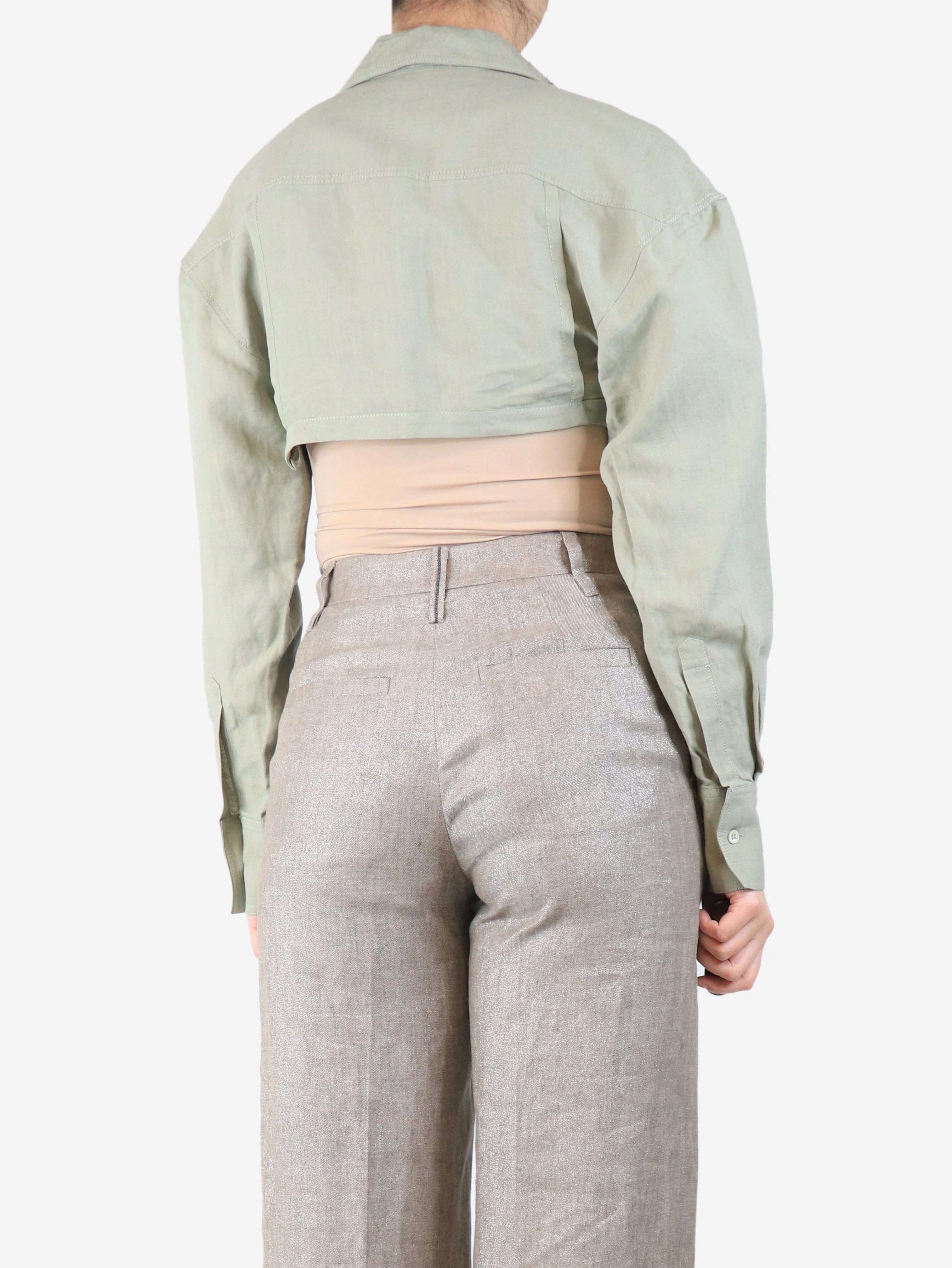 Green linen crop top - size UK 8 - Image 2