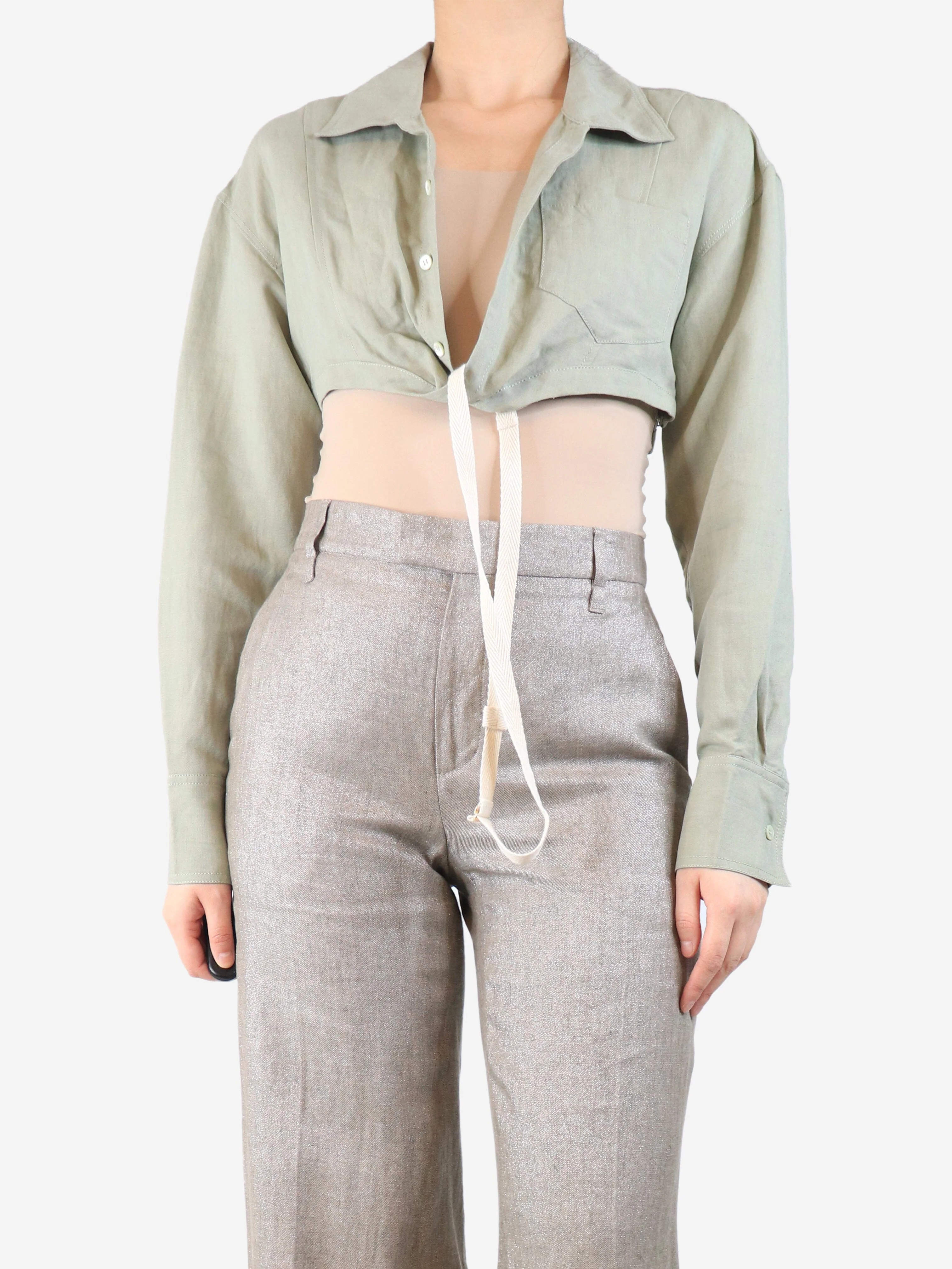 Green linen crop top - size UK 8 - Image 3