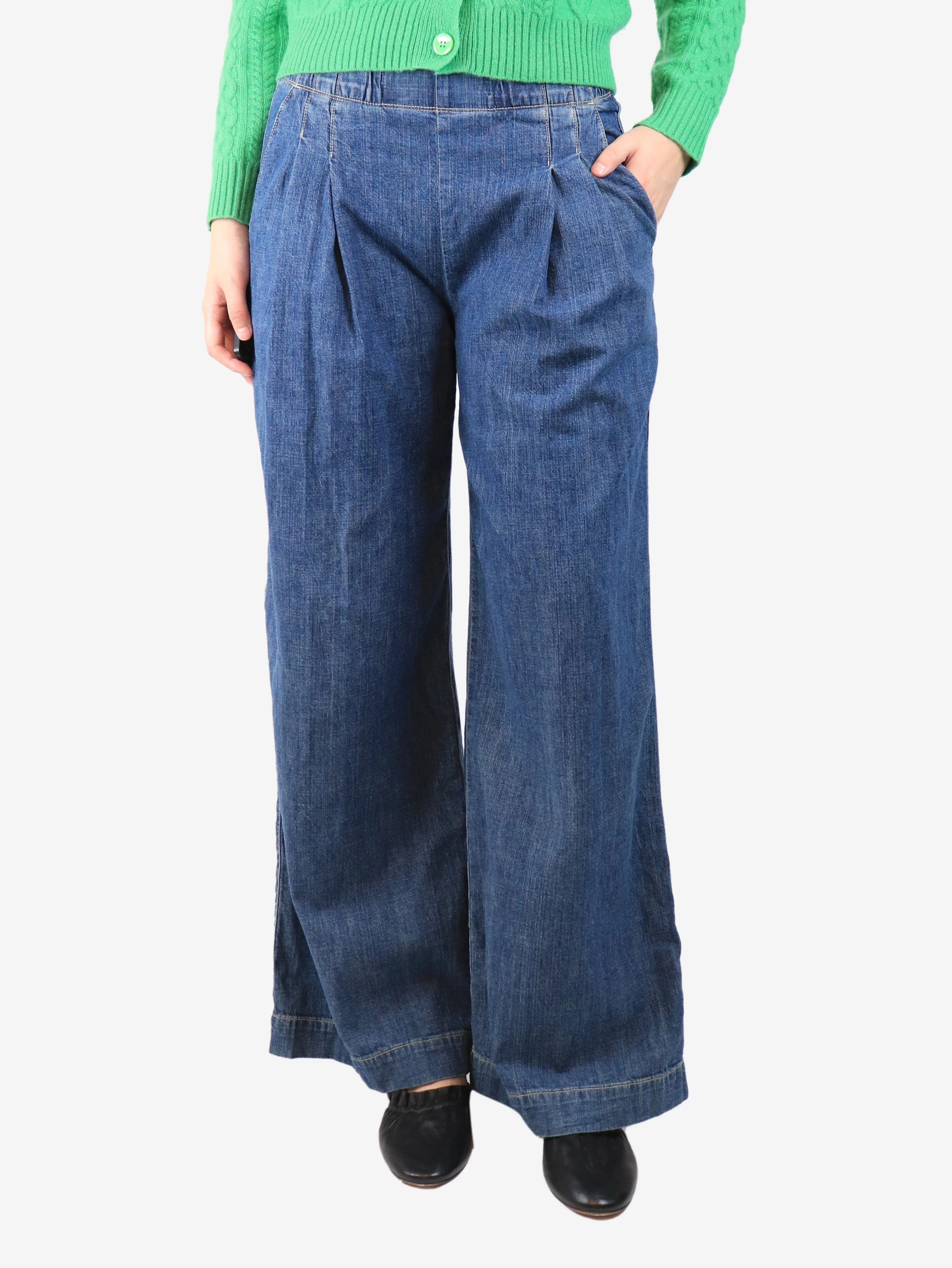 Blue denim wide-leg trousers - size UK 8
