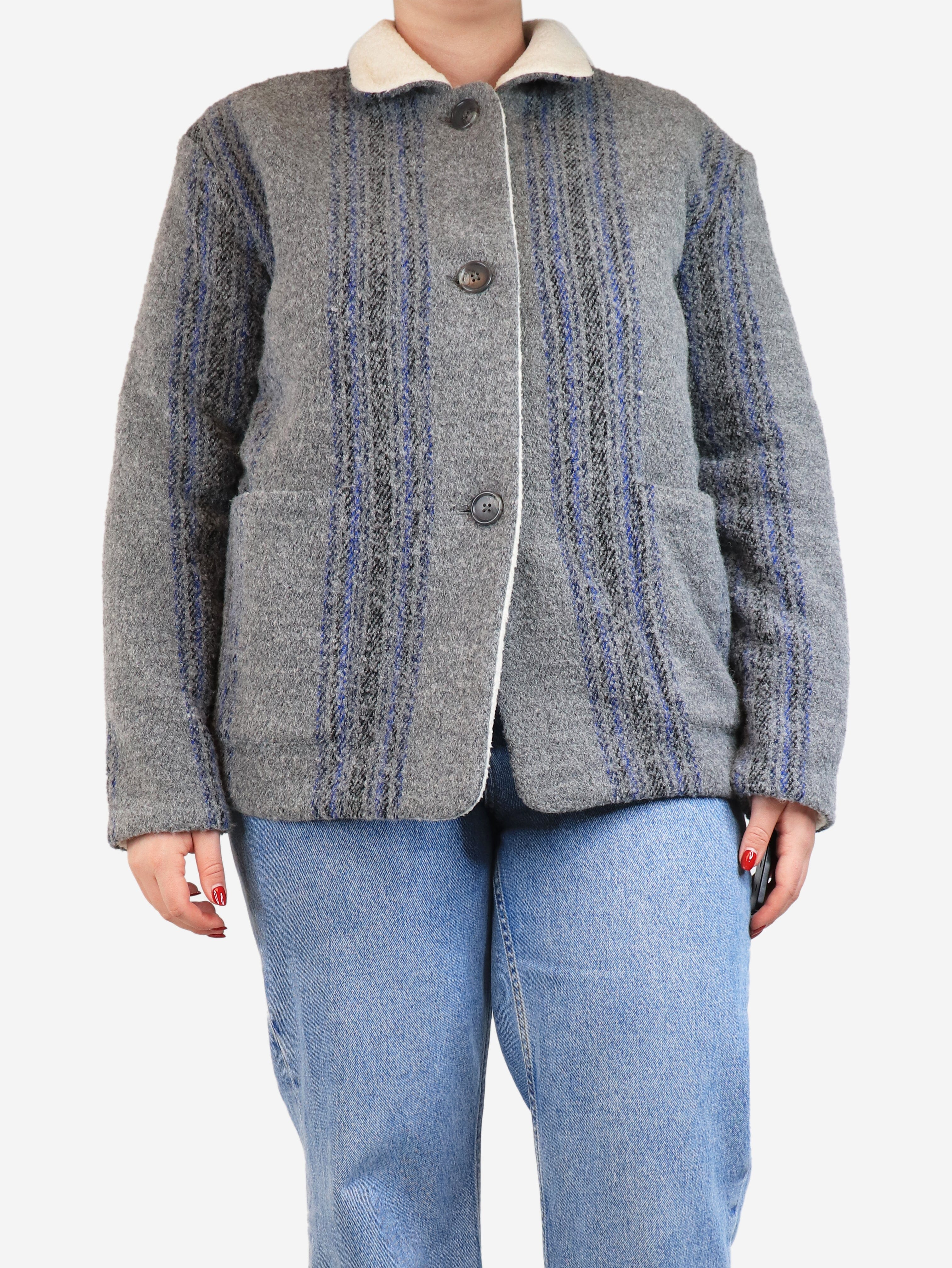 Grey and blue check fleece-lined jacket - size M