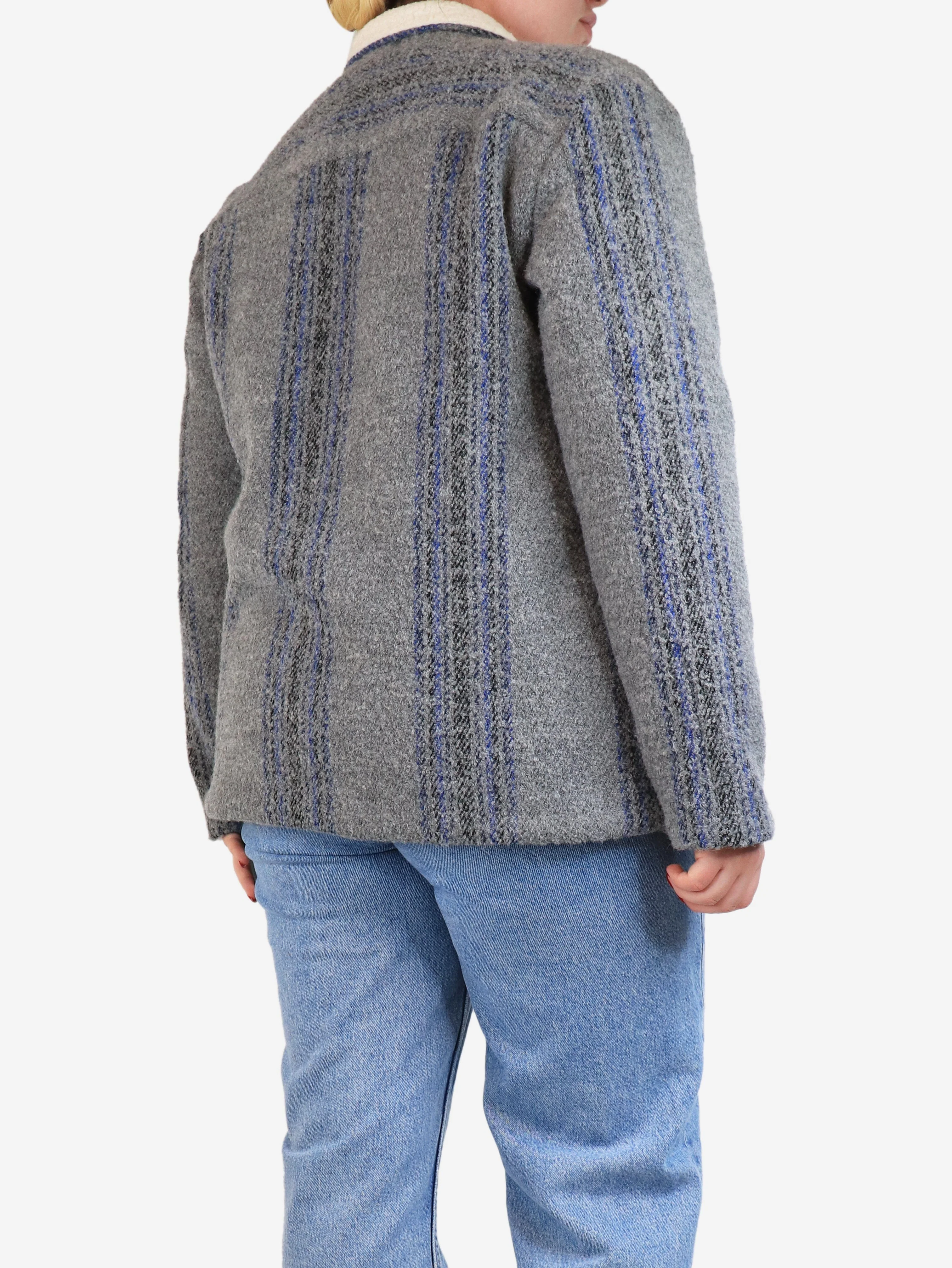 Grey and blue check fleece-lined jacket - size M - Image 2