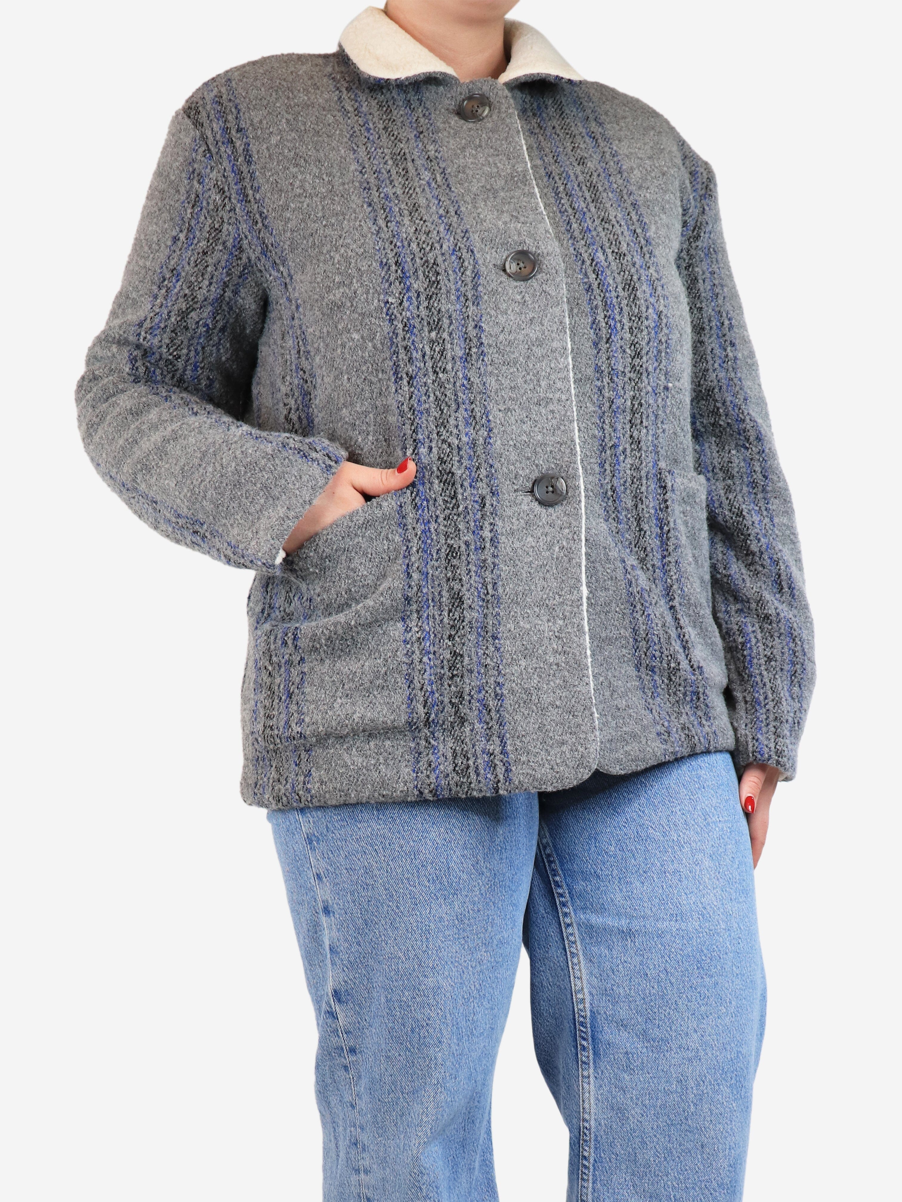 Grey and blue check fleece-lined jacket - size M - Image 3