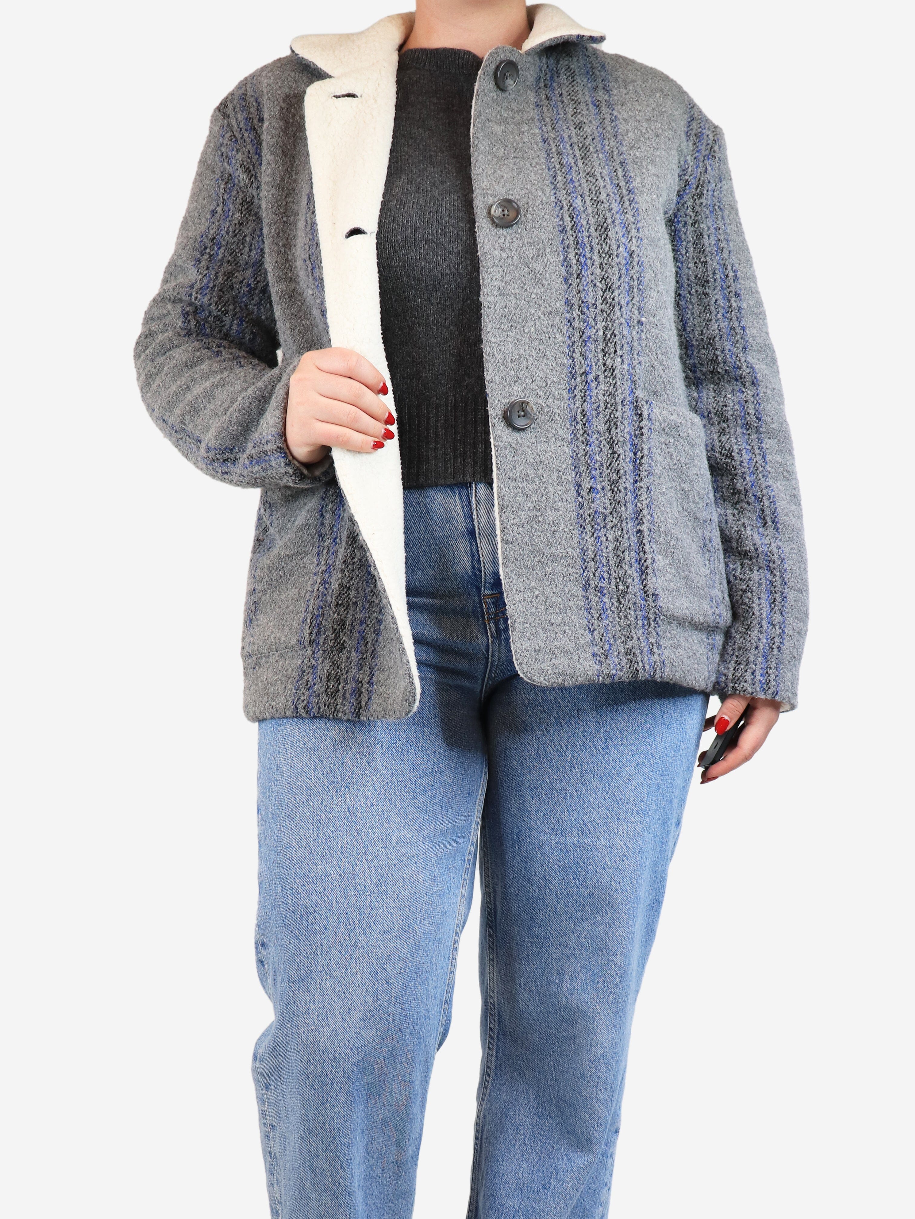 Grey and blue check fleece-lined jacket - size M - Image 4