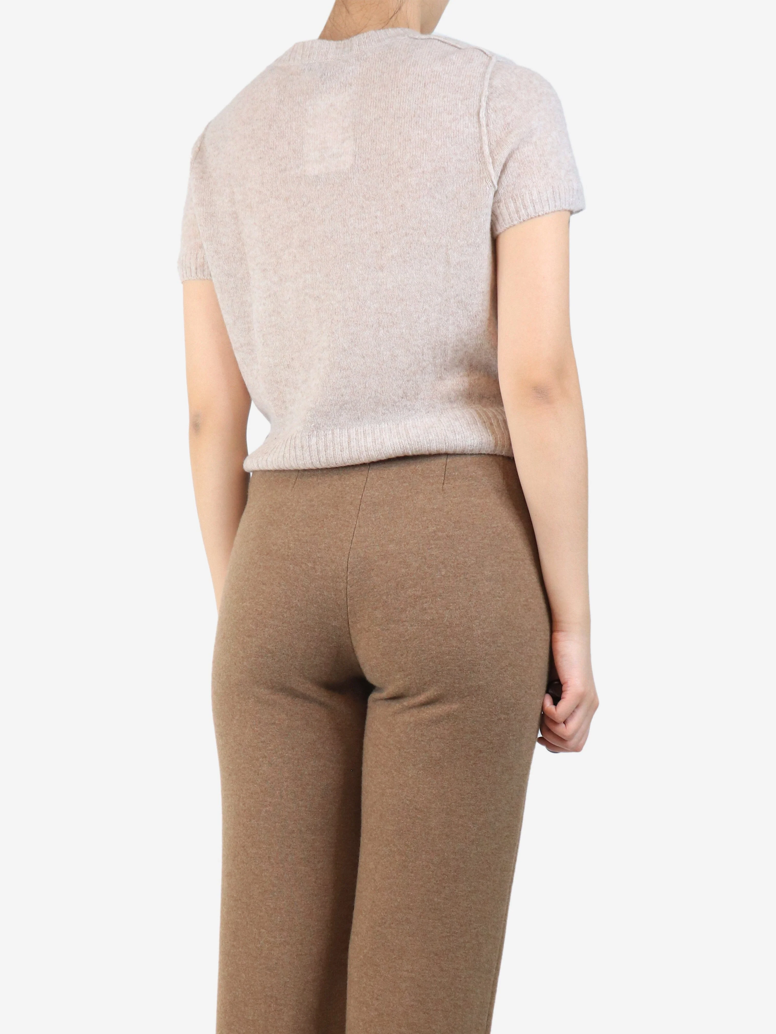 Neutral short-sleeved knit top - size M - Image 2