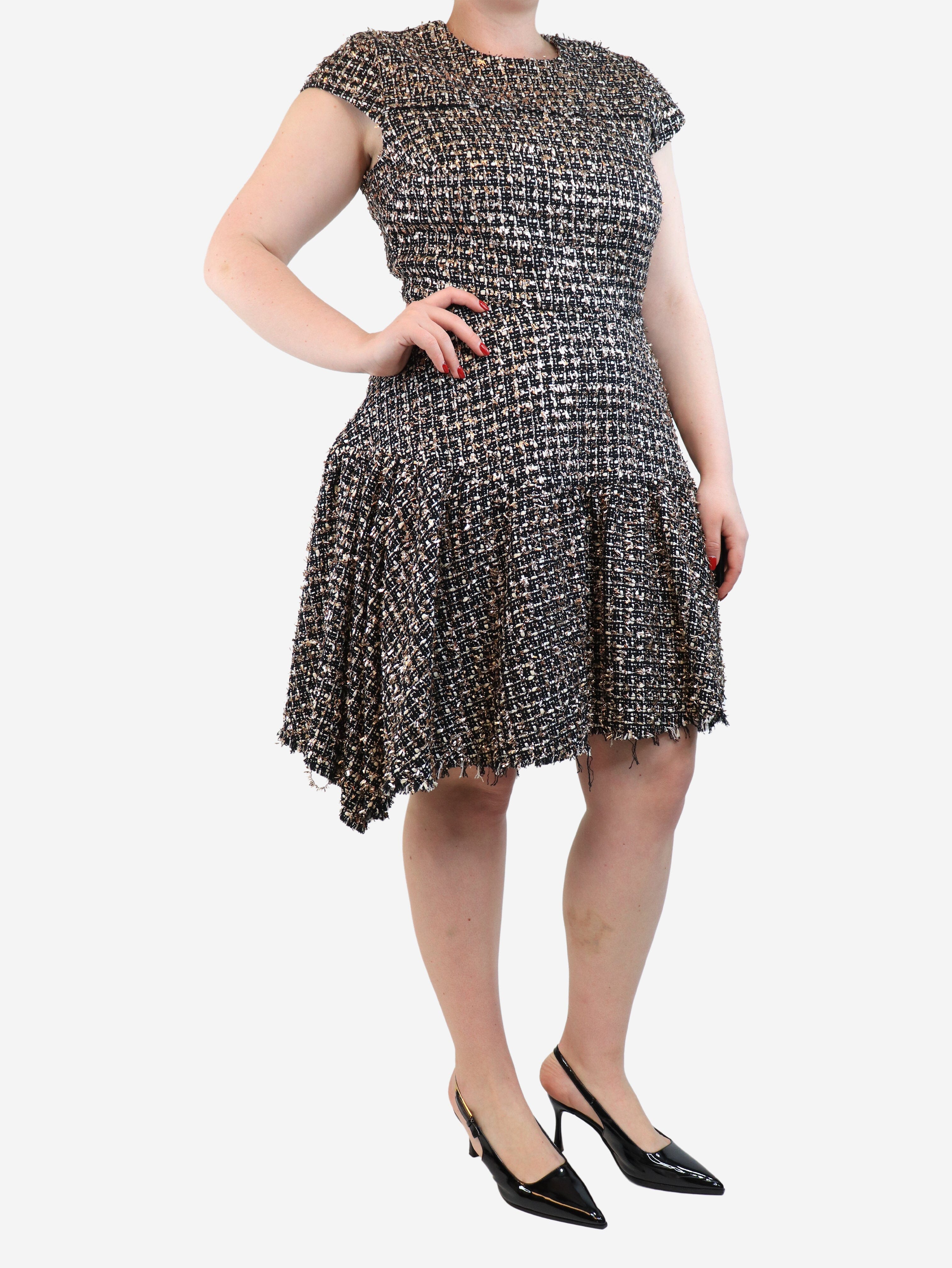 Black cap-sleeved tinsel-tweed midi dress - size UK 16 - Image 3