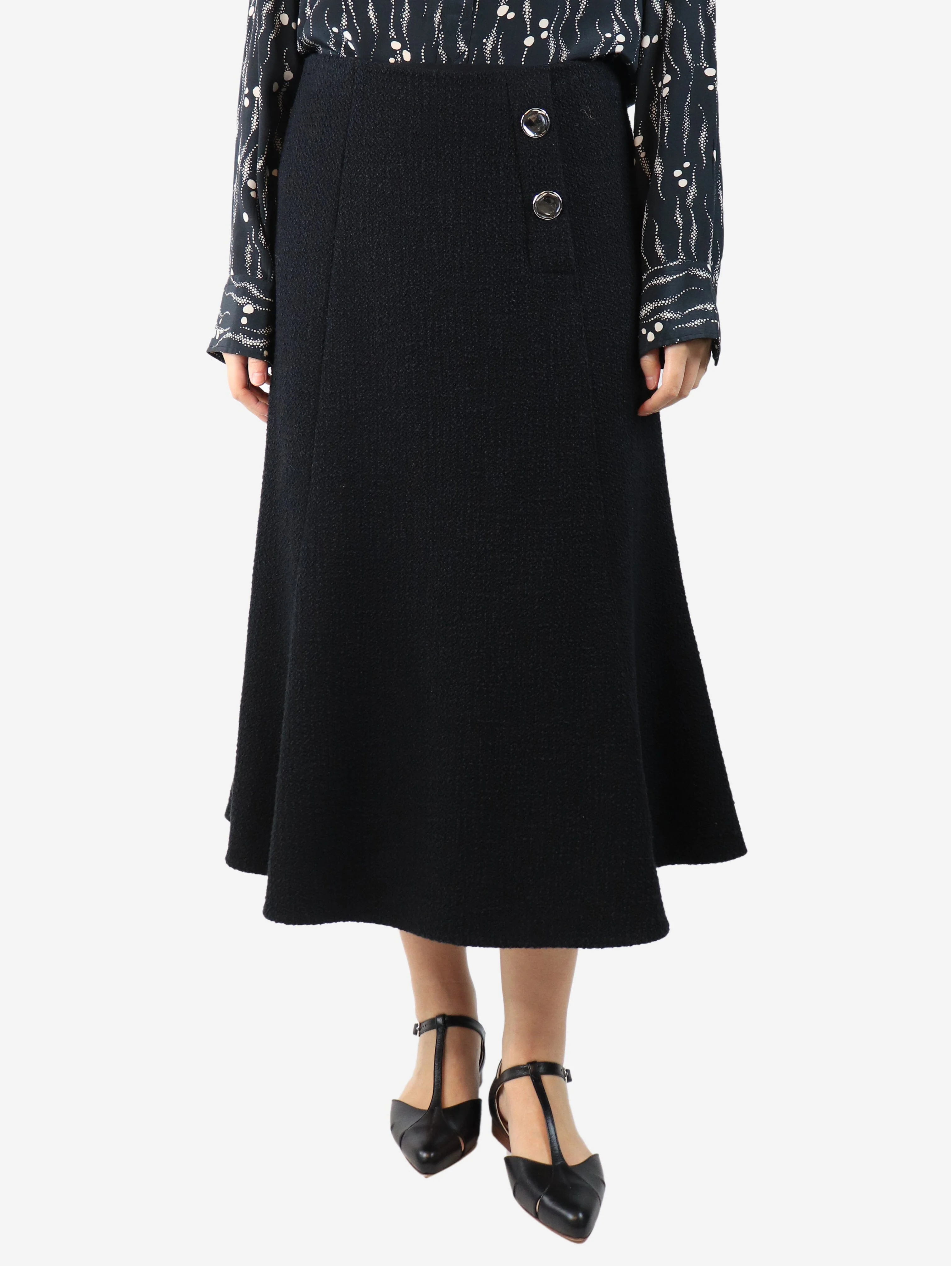 Black tweed midi skirt - size UK 14