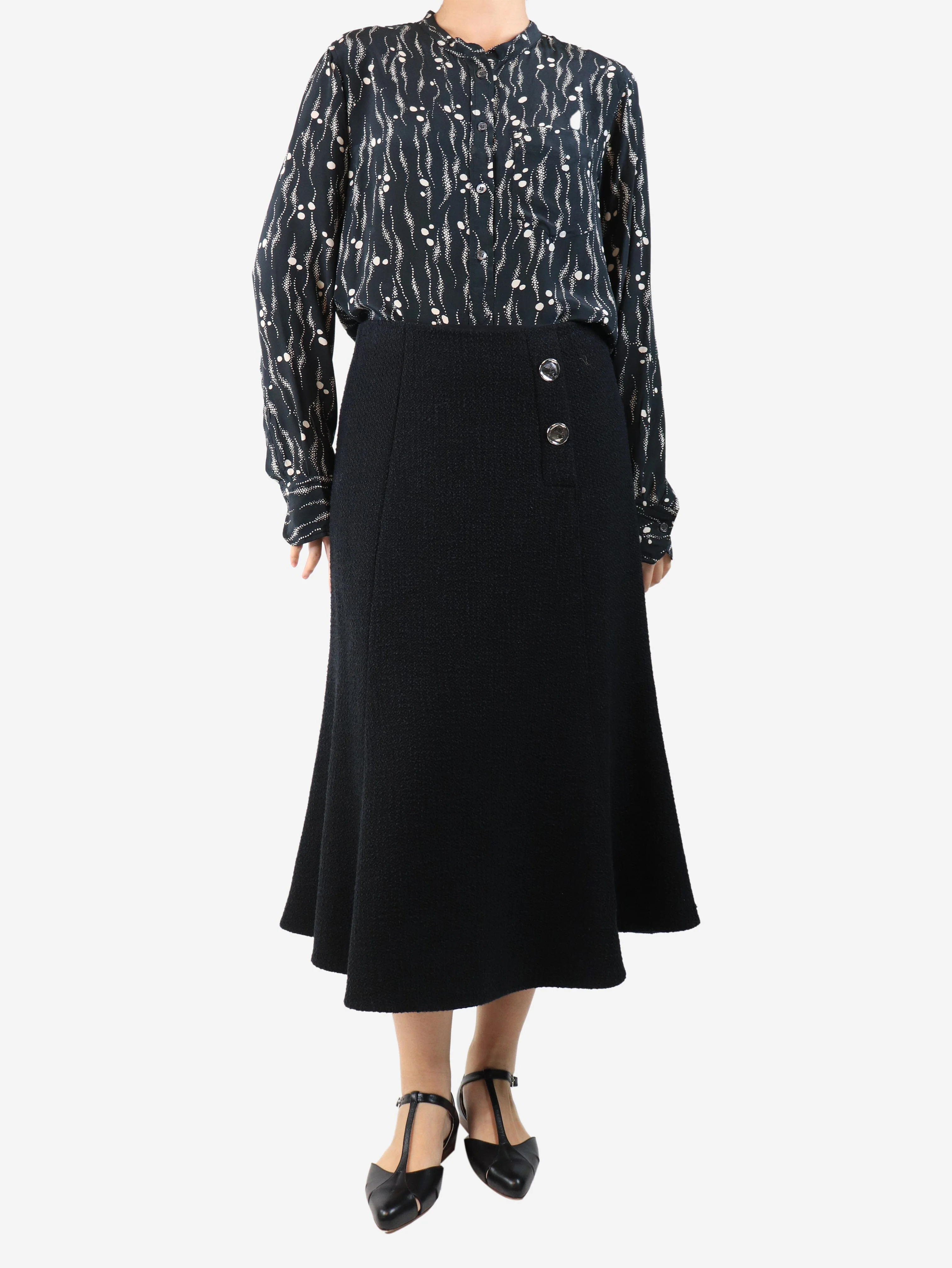 Black tweed midi skirt - size UK 14 - Image 2