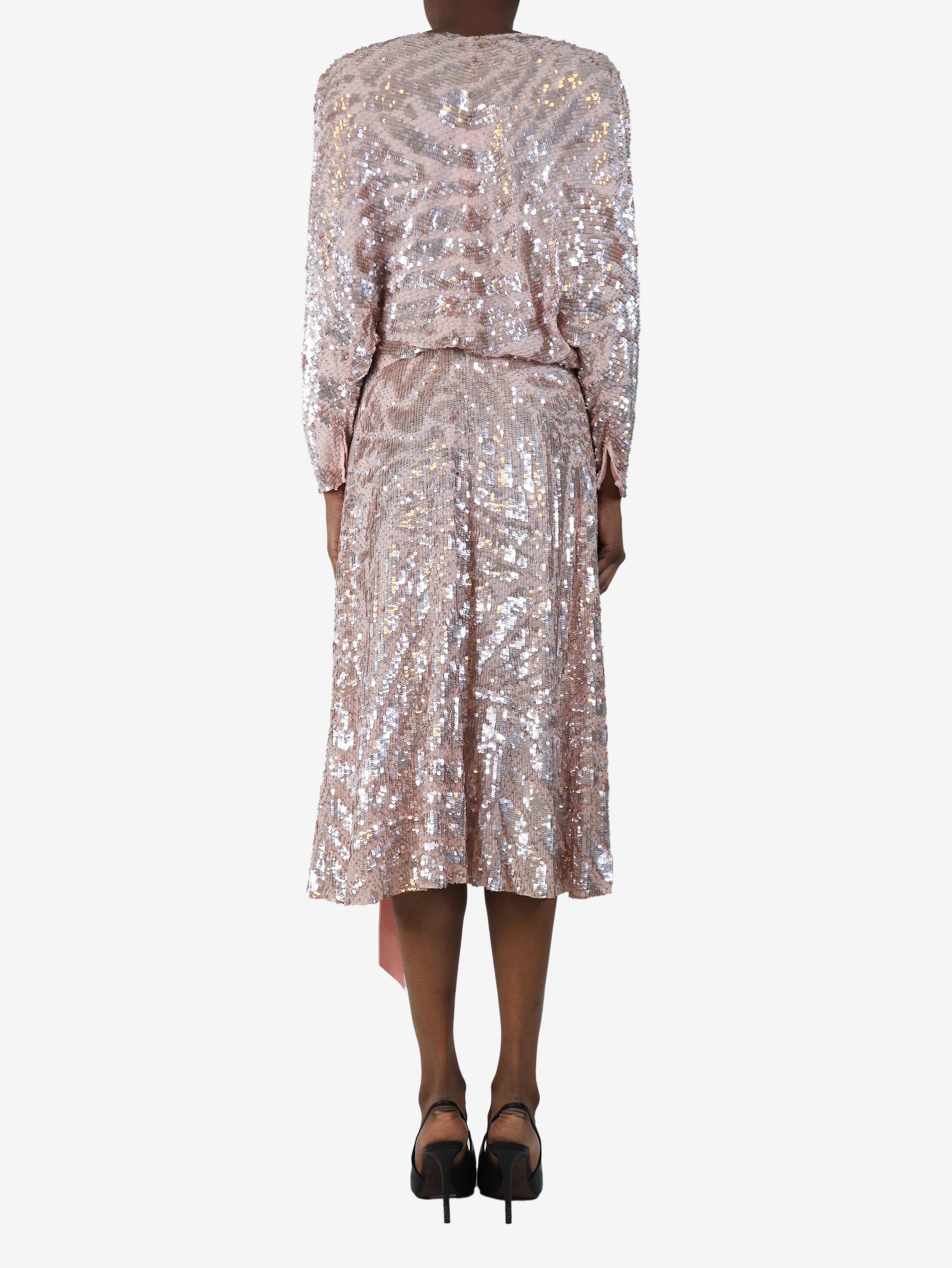 Pink sequin wrap dress - size UK 6 - Image 2