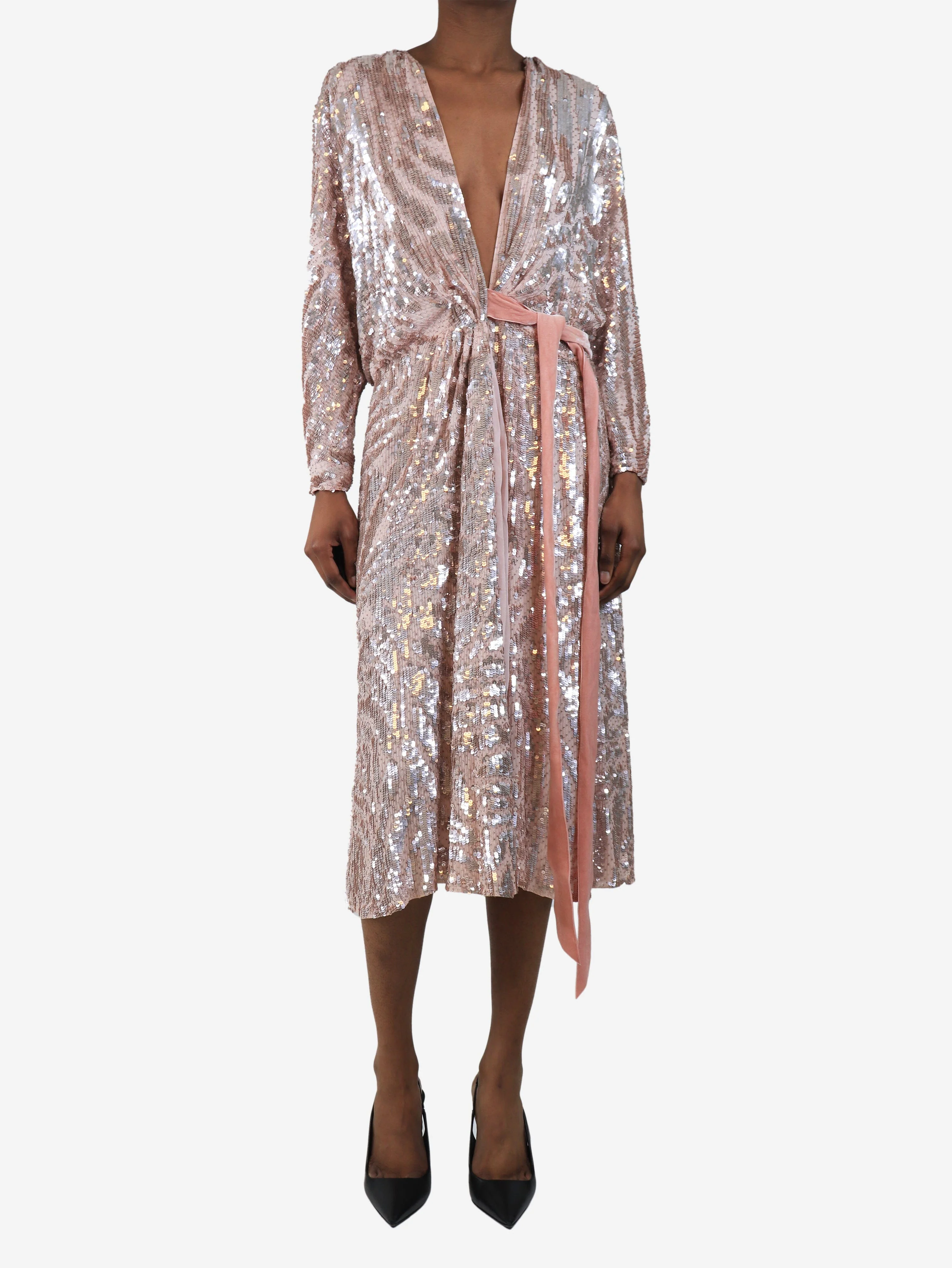 Pink sequin wrap dress - size UK 6 - Image 3