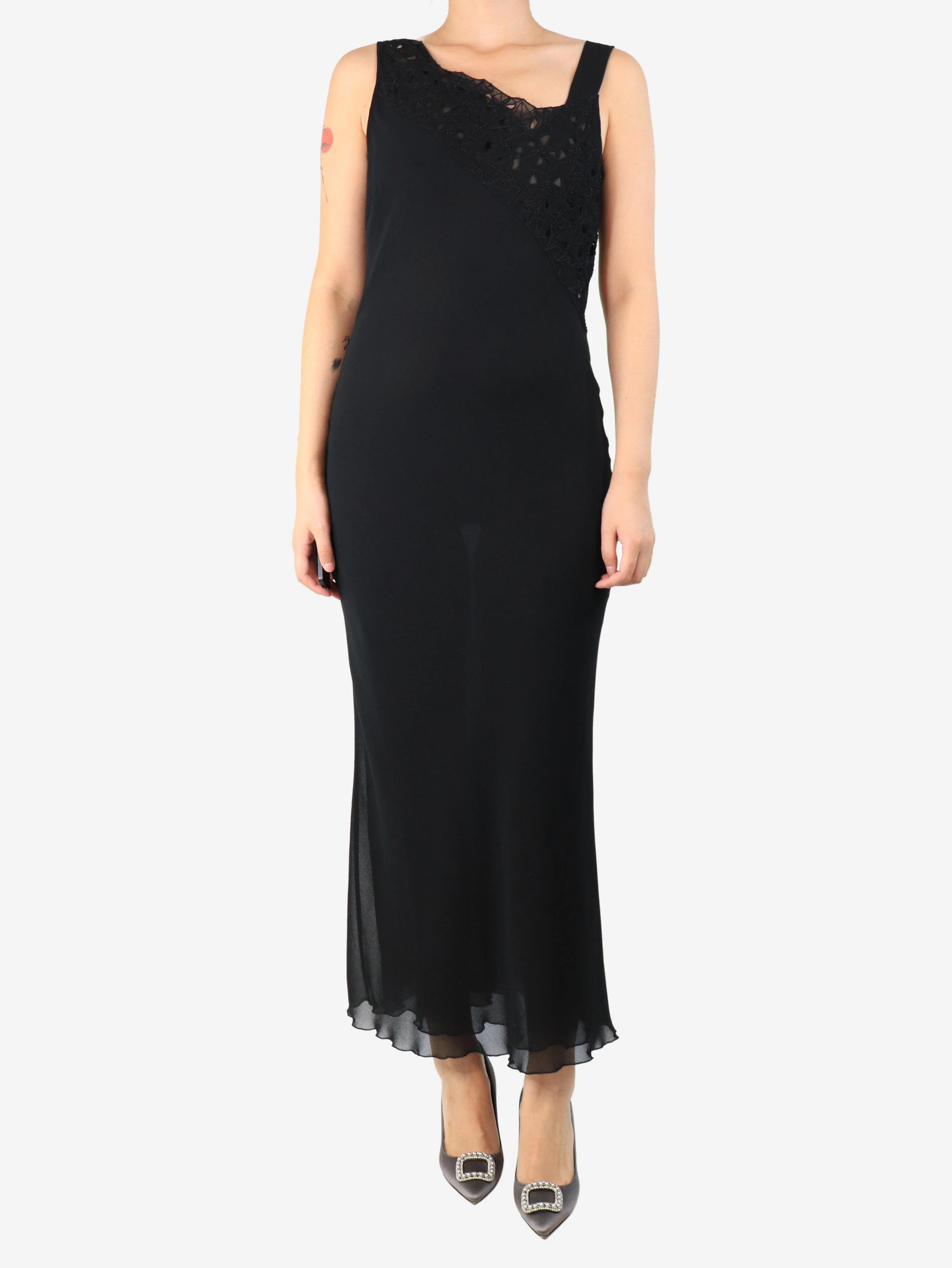 Black beaded midi dress - size UK 12