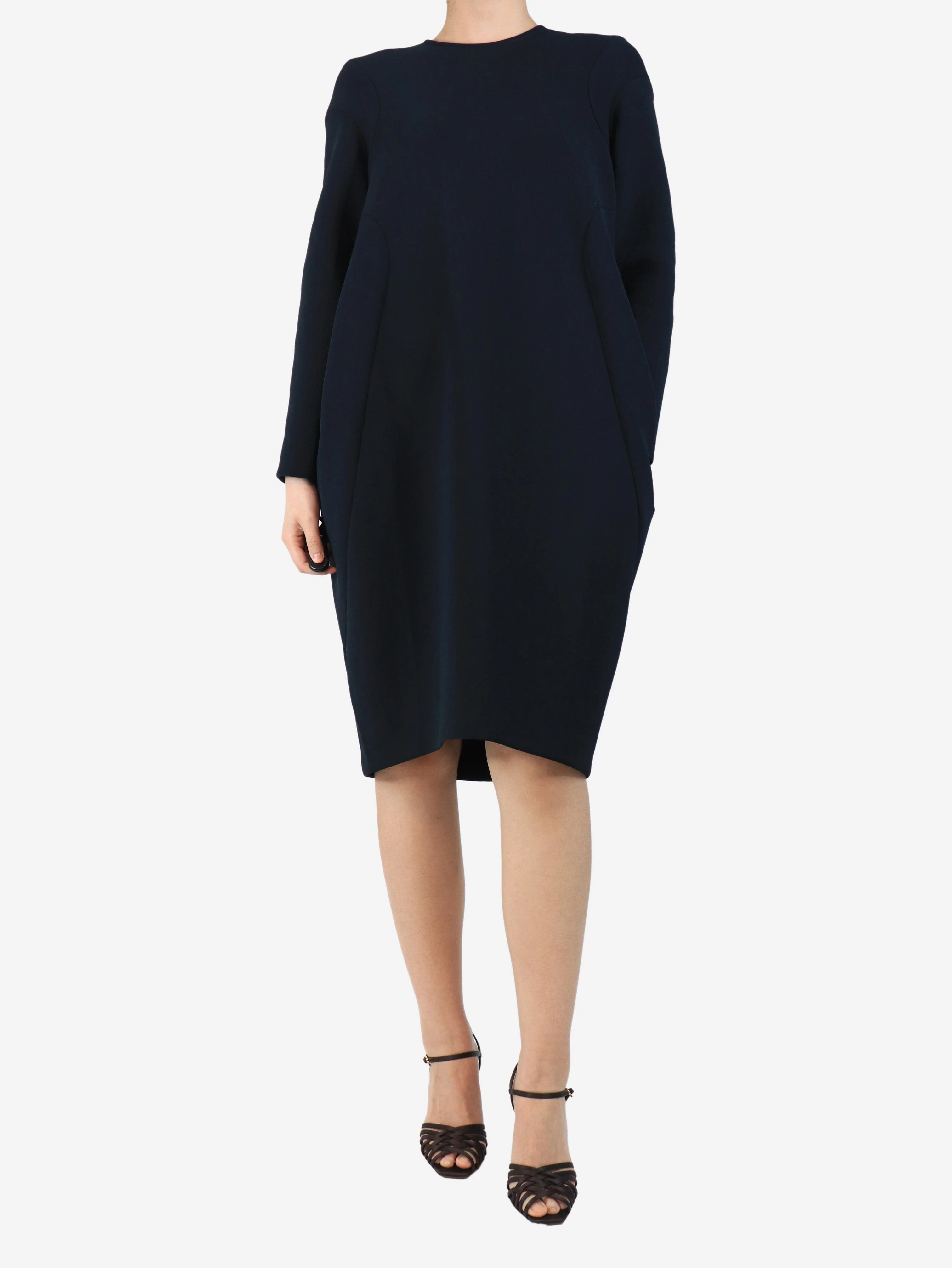 Blue long sleeve midi dress - size UK 14