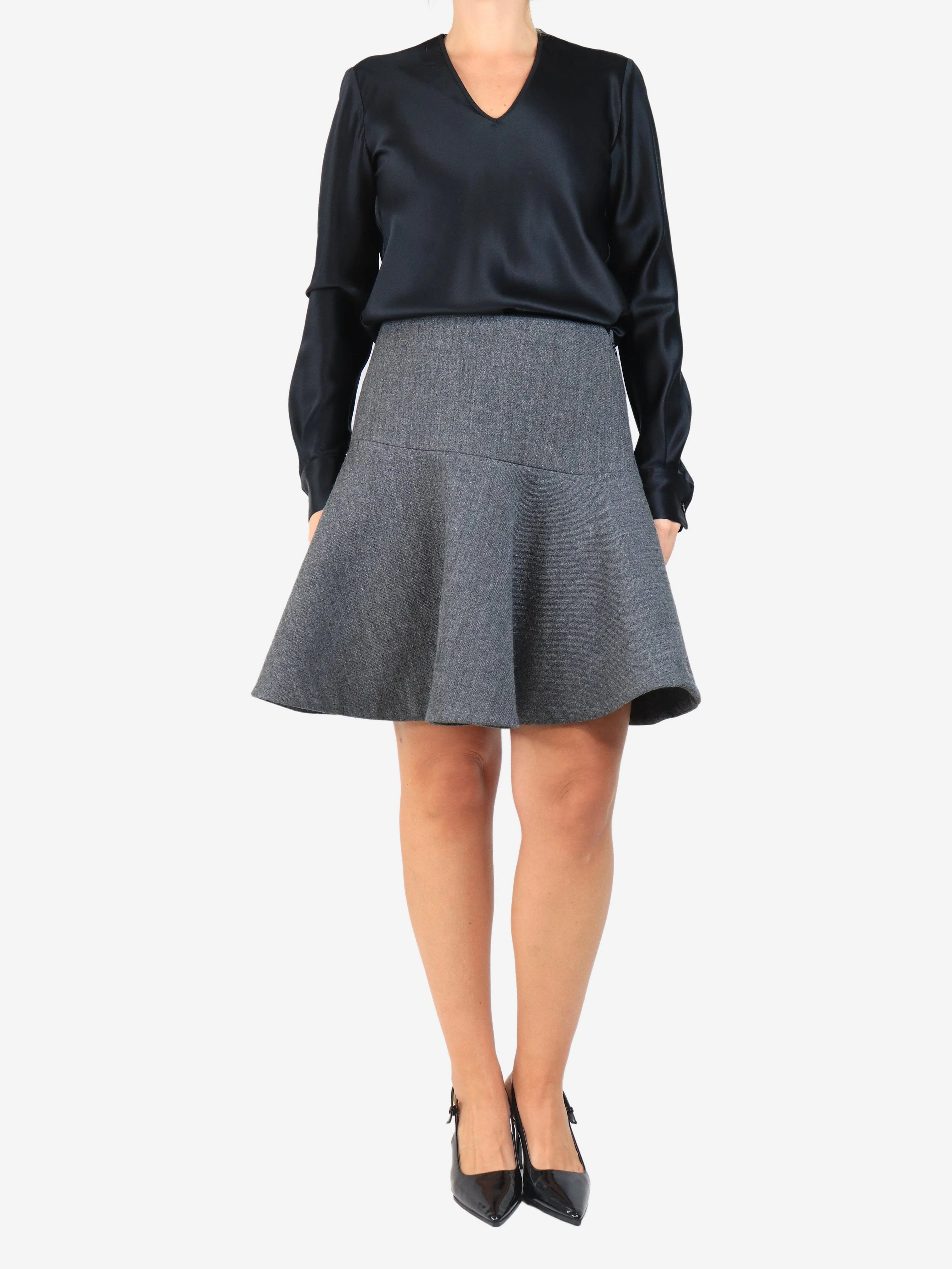 Grey flared wool skirt - size UK 12 - Image 2