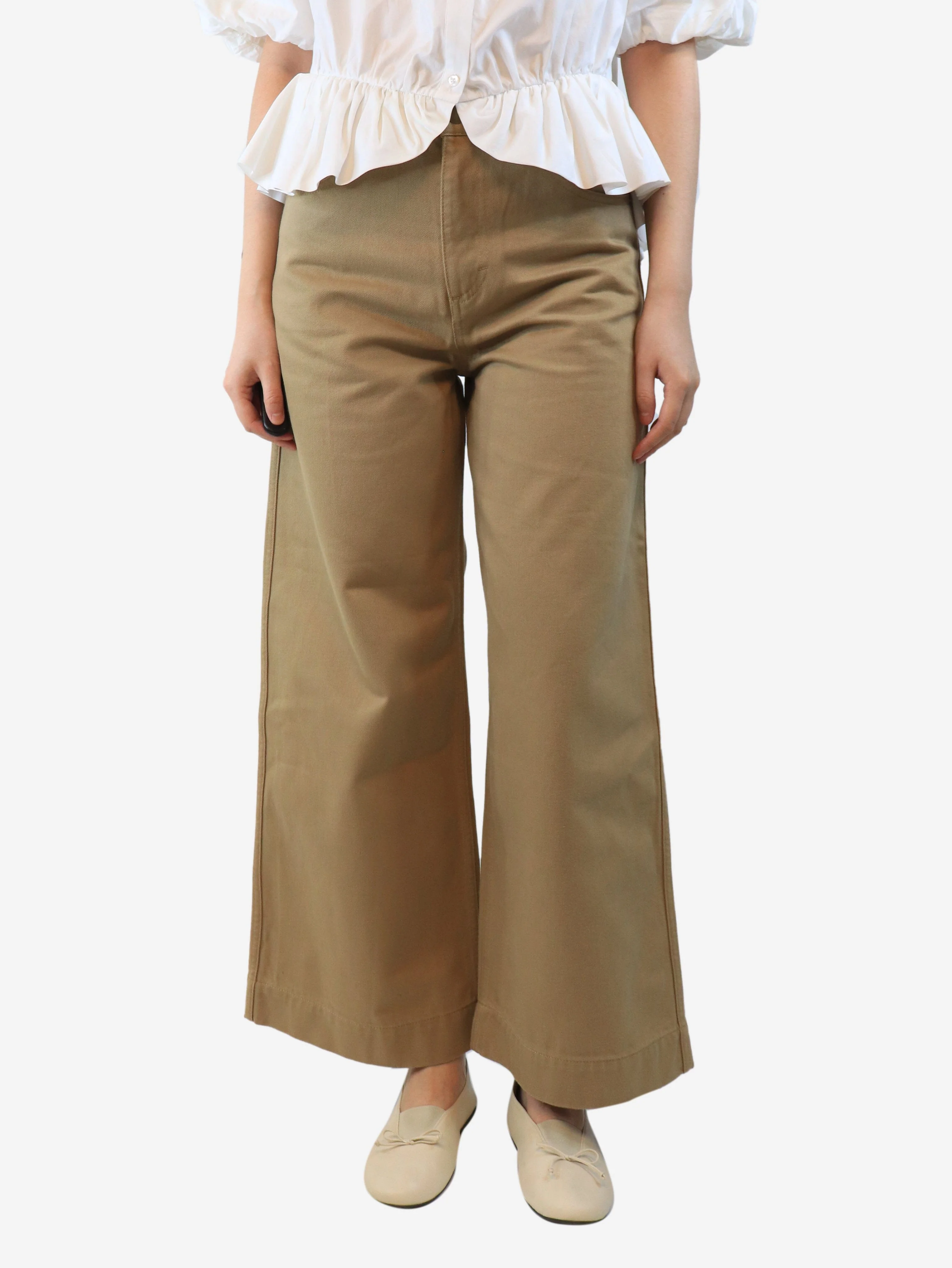 Beige wide-leg trousers - size UK 10
