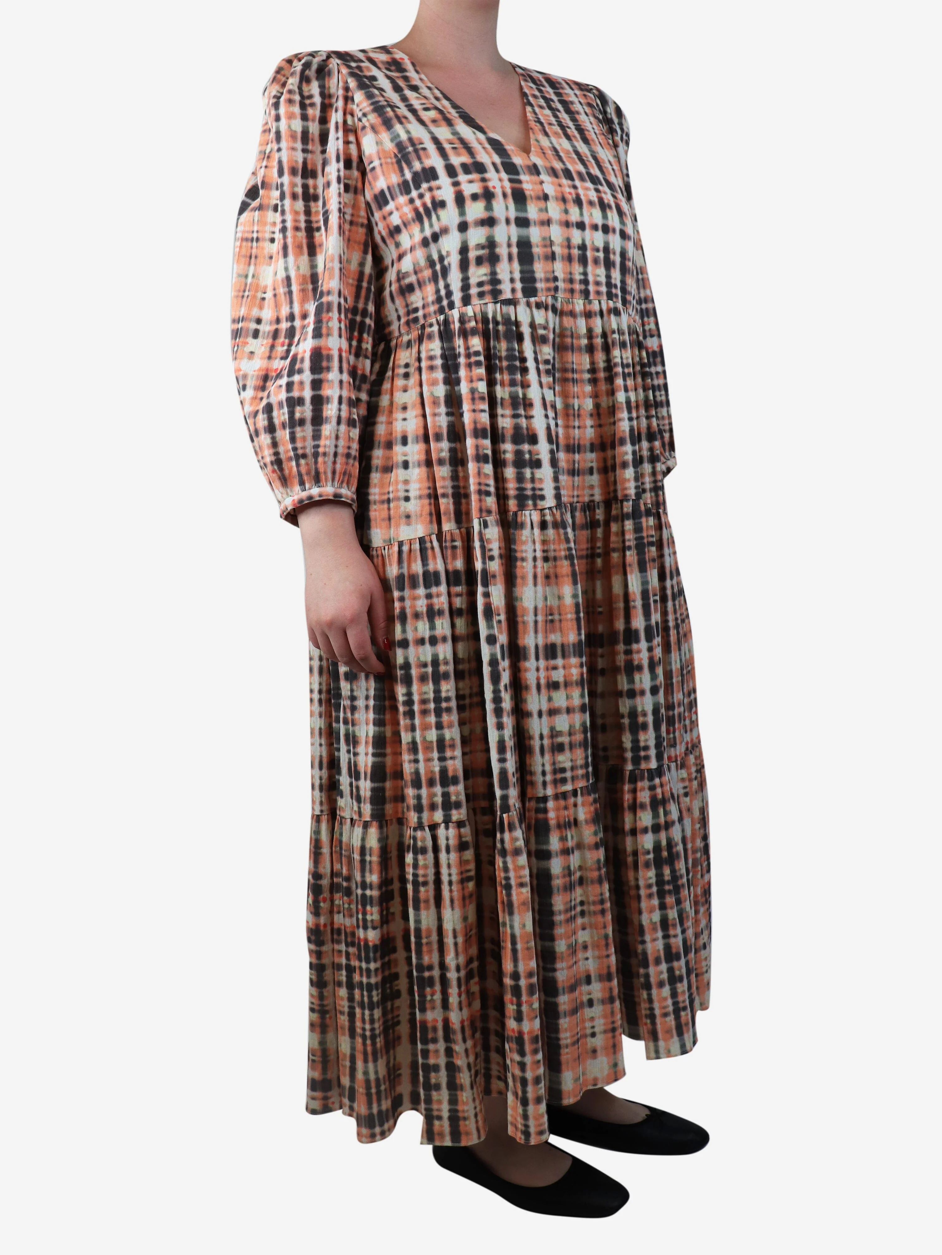 Orange and black tie-dye check maxi dress - size M - Image 3