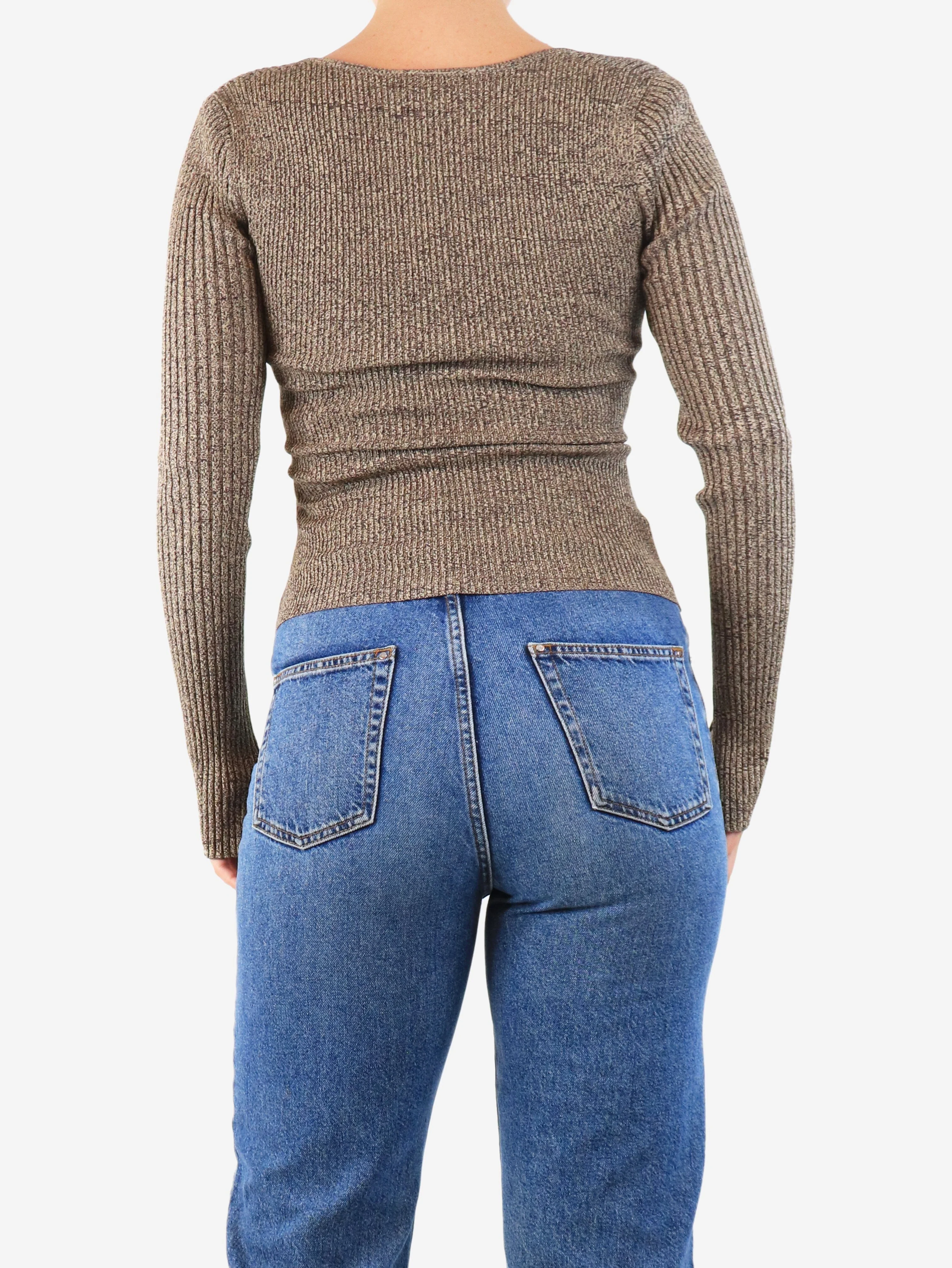 Brown ribbed knit top - size S - Image 2