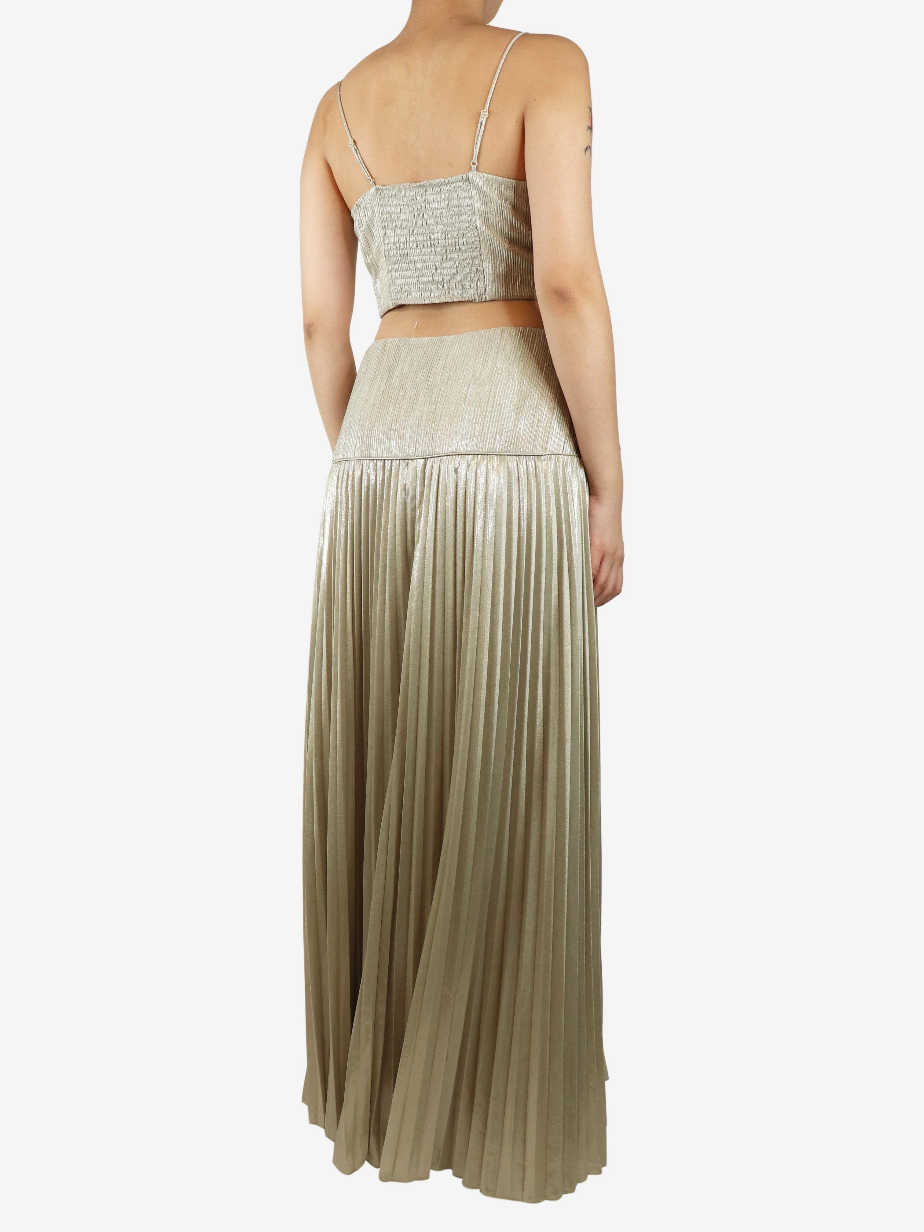 Neutral sparkly pleated maxi dress - size UK 12 - Image 2