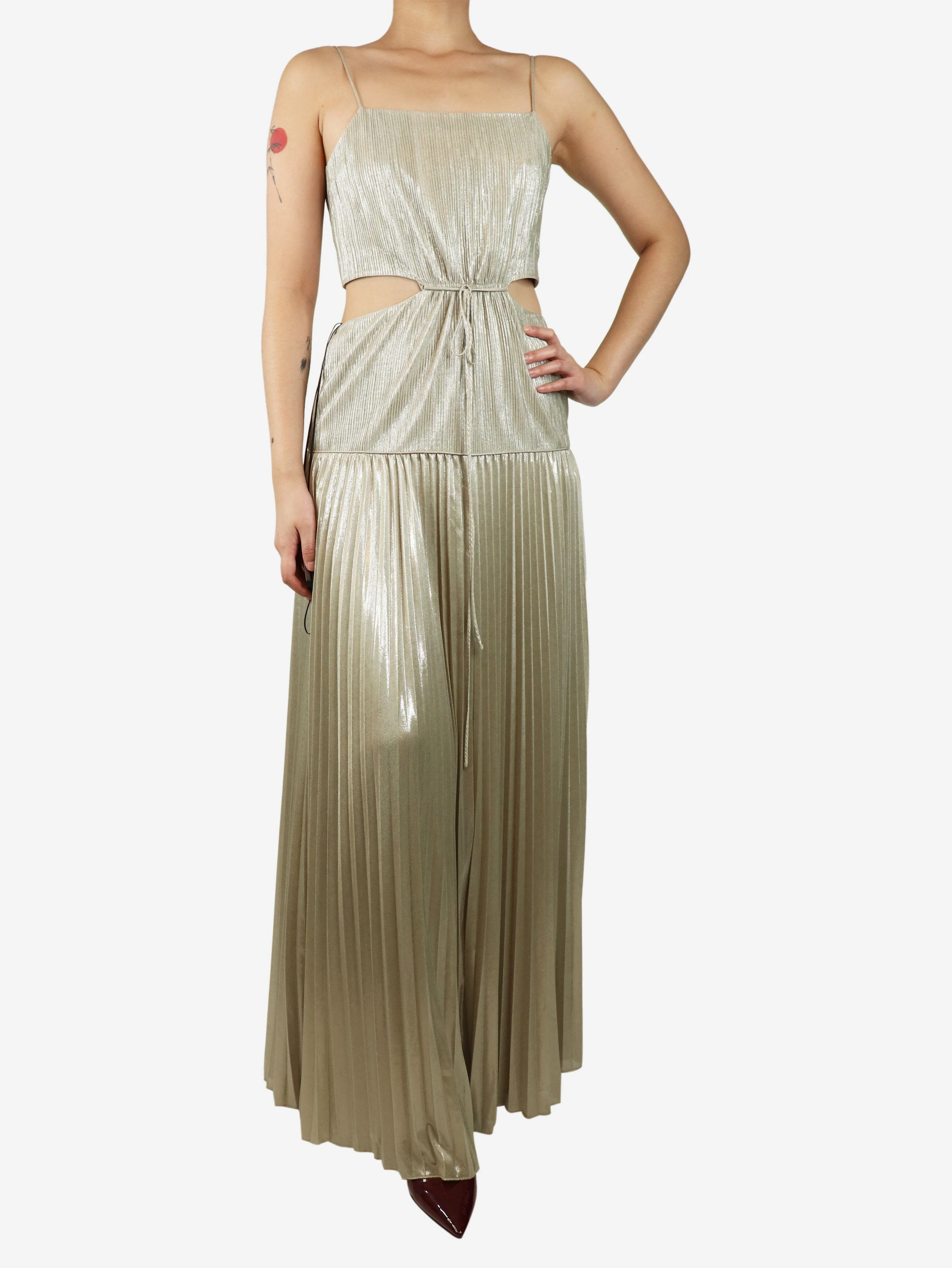 Neutral sparkly pleated maxi dress - size UK 12 - Image 3